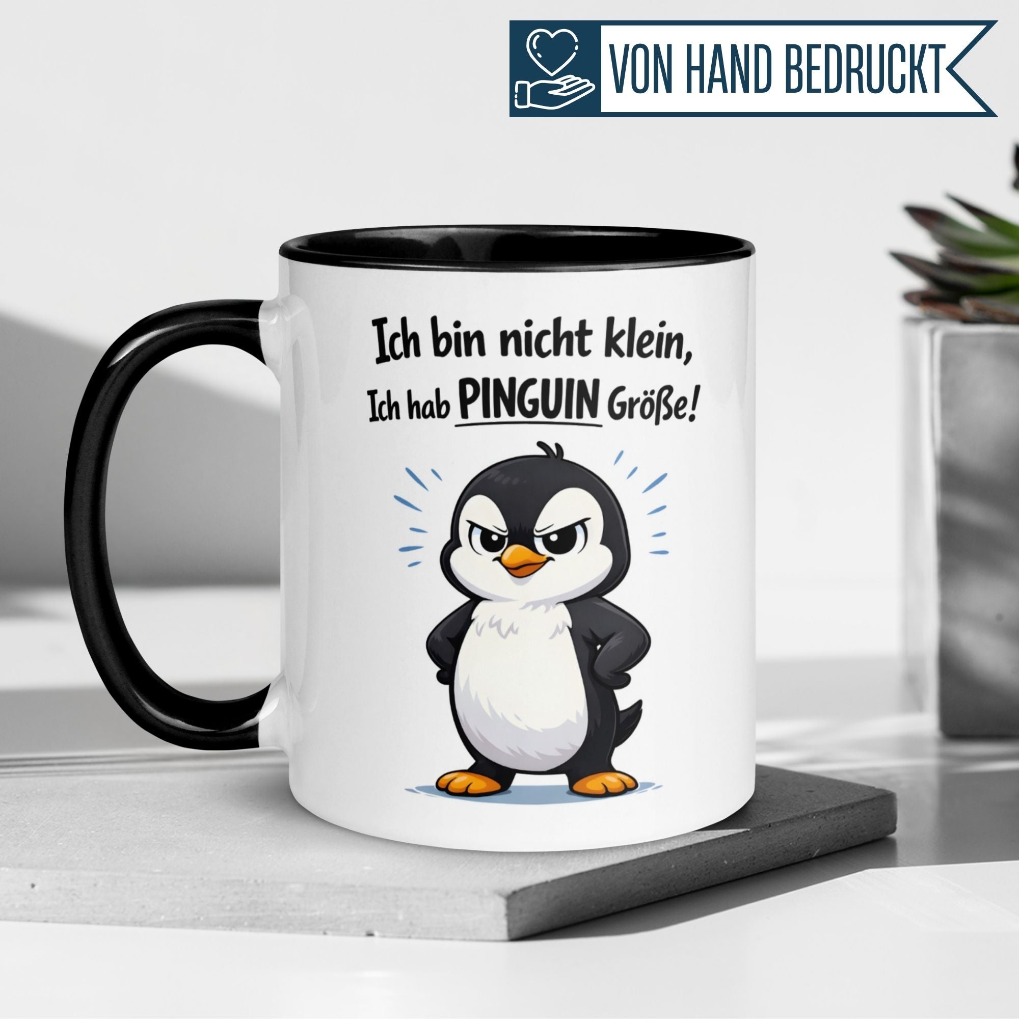 Tasse Pinguin – „Ich bin nicht klein - Ich hab Pinguin Größe“ – lustiger Geschenk Becher