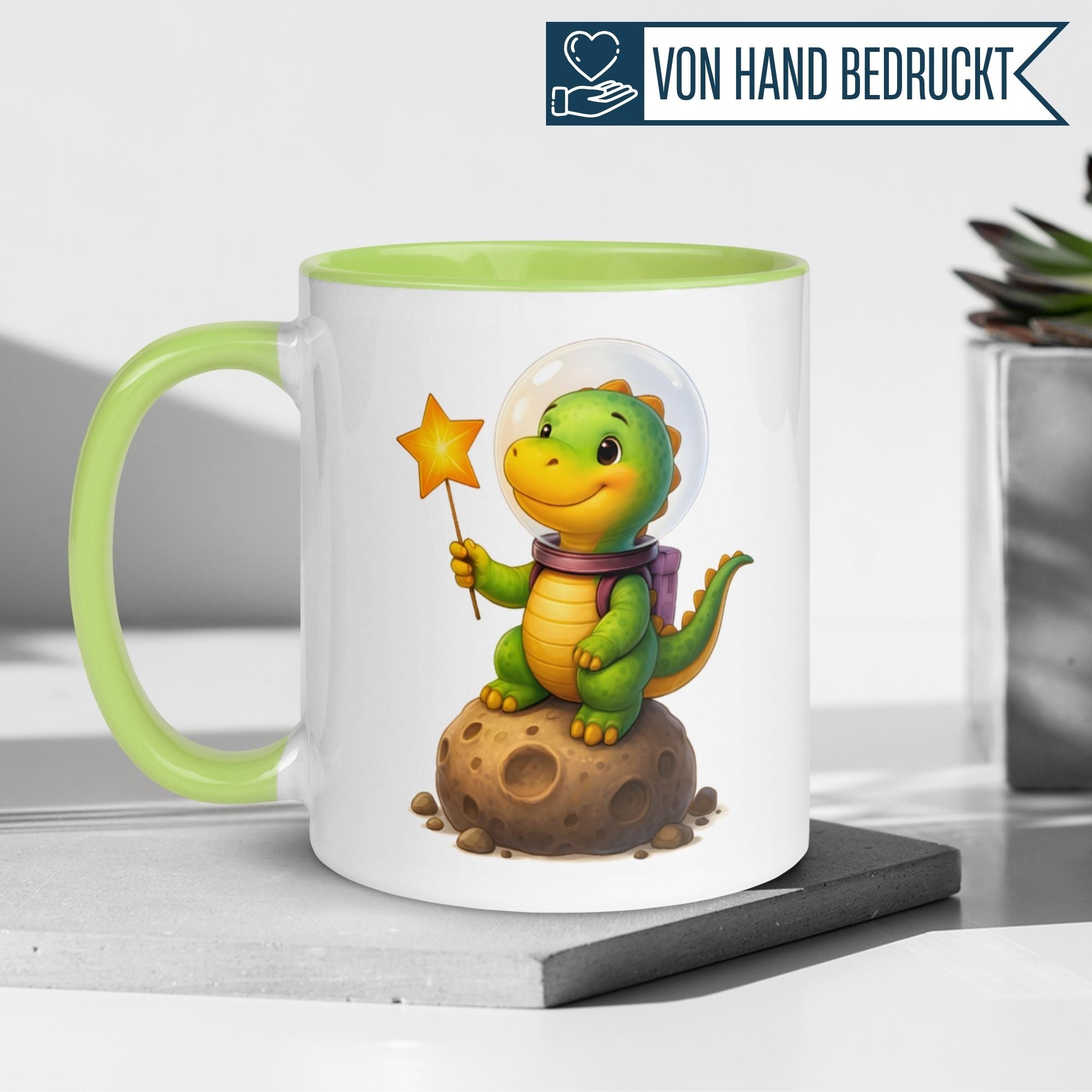 Tasse Dinosaurier – „Astronaut“ – Dino im Weltall Geschenk Becher