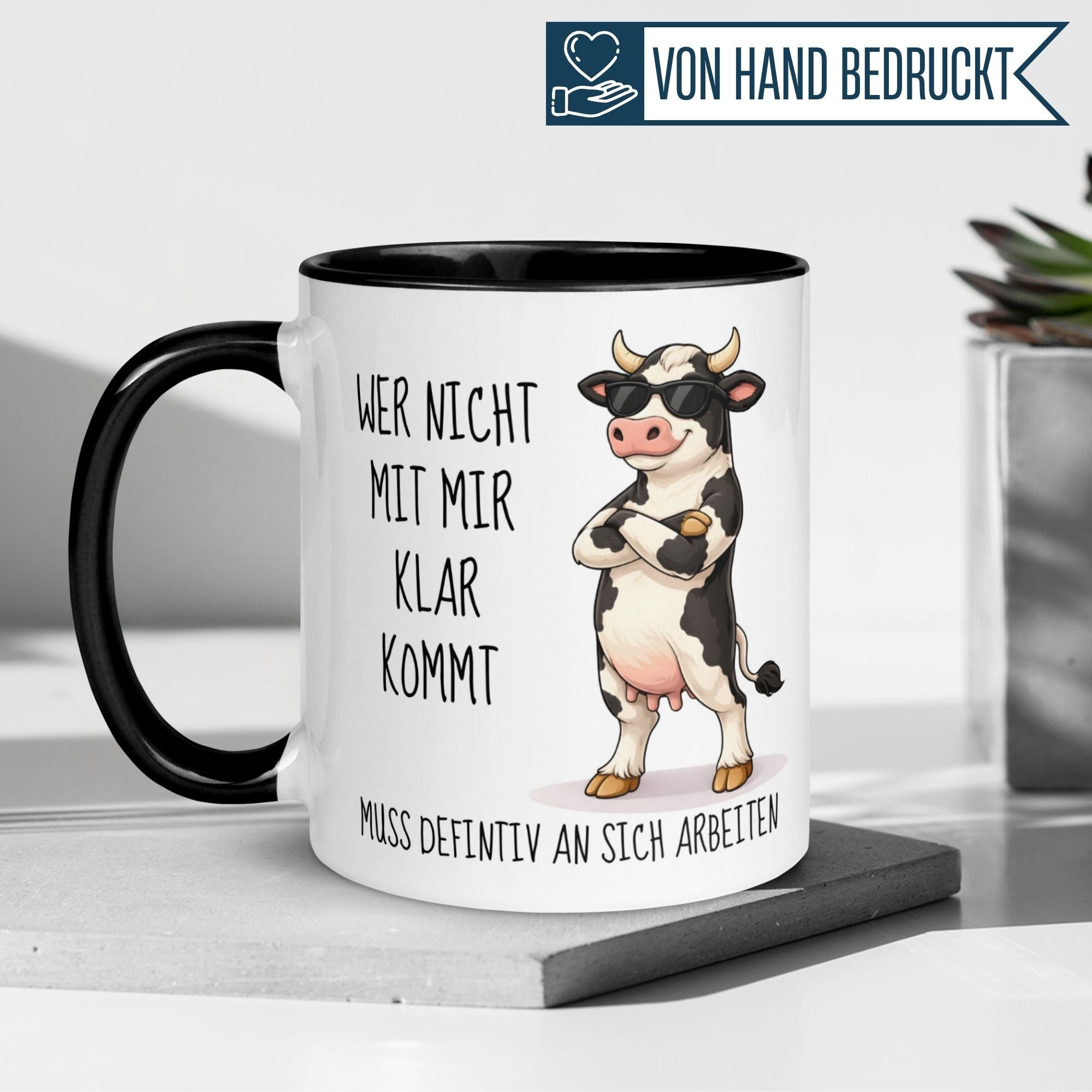 Tasse Kuh – „Wer nicht mit mir klar kommt“ – lustiger Kuh Geschenk Becher