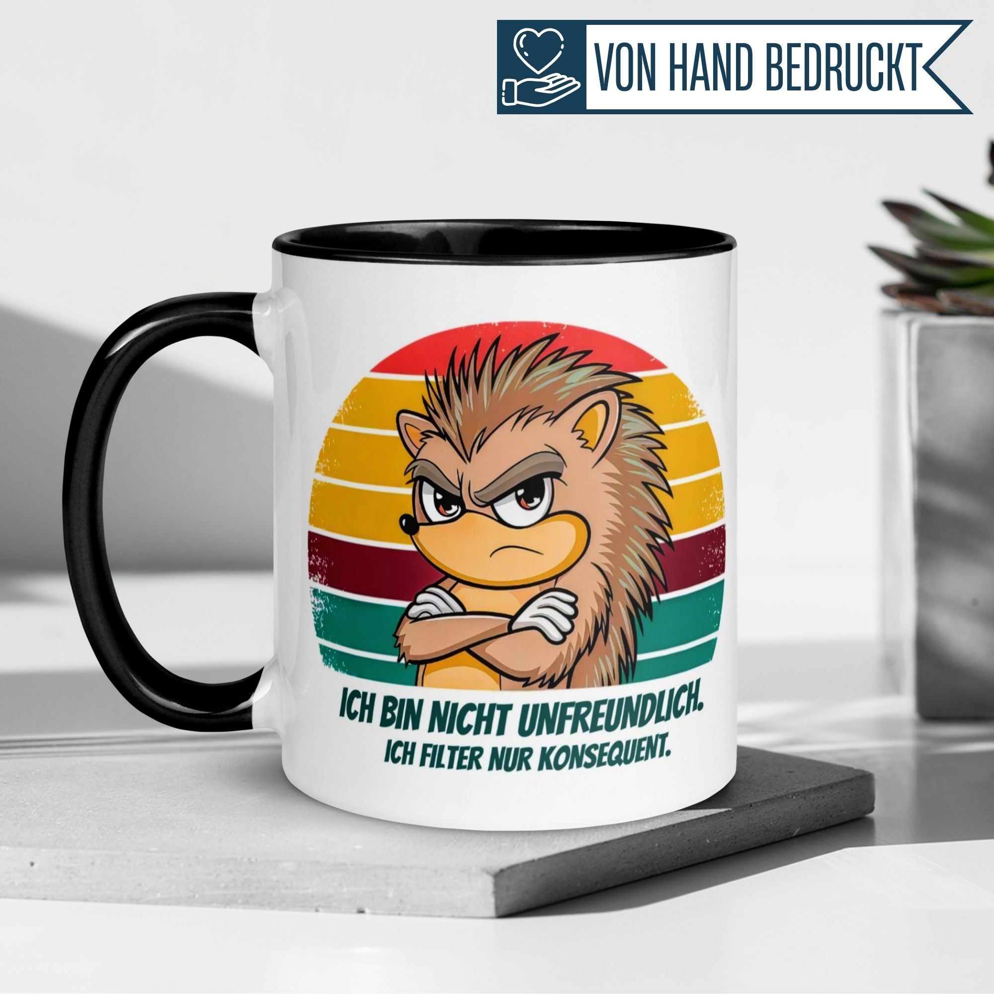 Momentals® Tasse mit Igel-Motiv und Spruch: "Ich bin nicht unfreundlich. Ich filter nur konsequent."