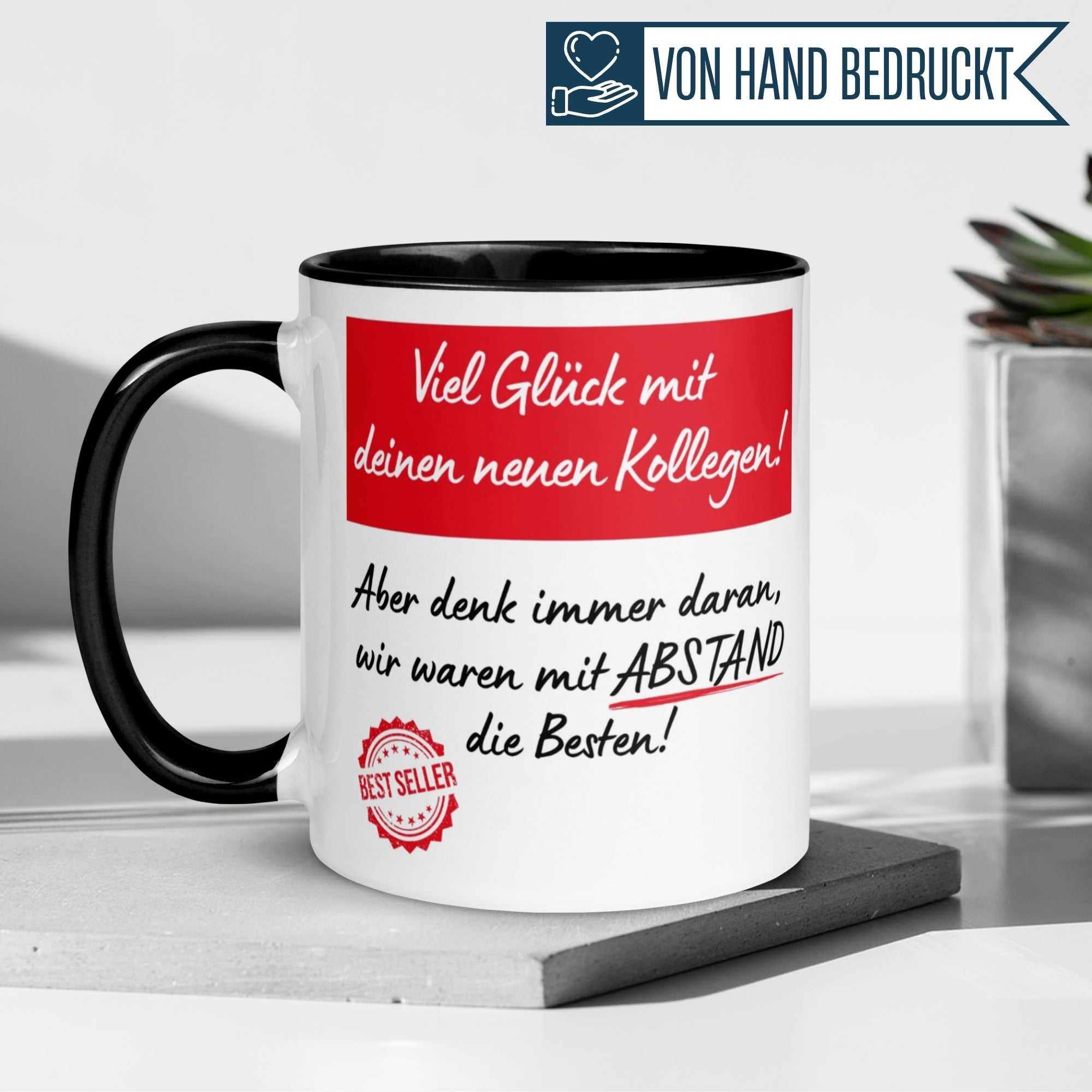Momentals Tasse Abschied mit humorvollem Design und Aufschrift für neue Kollegen.