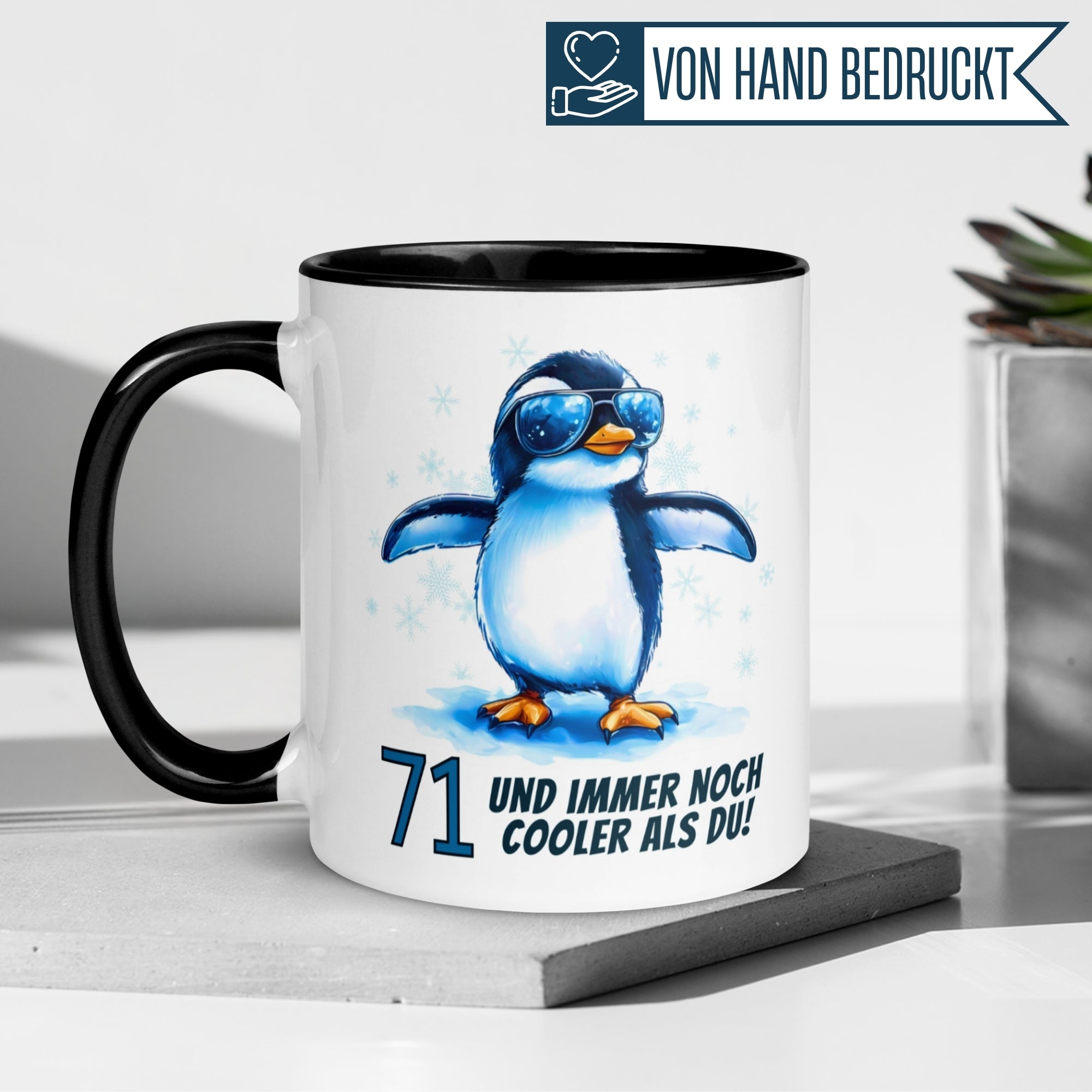 Momentals® Tasse 71. Geburtstag | Pinguin & Spruch | 71 und immer noch cooler als du