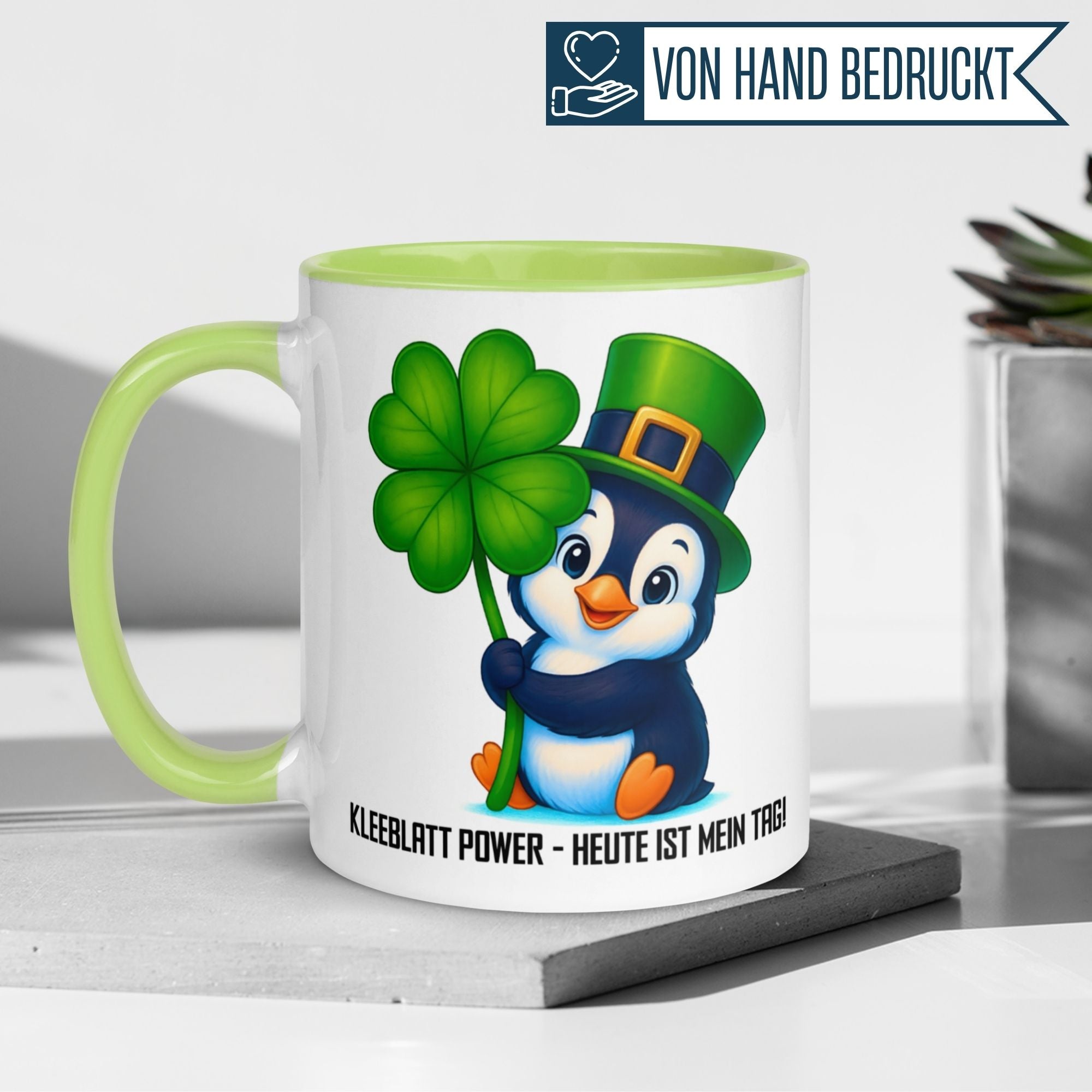 Momentals® Tasse | Pinguin & Spruch | Kleeblatt-Power: Heute ist mein Tag