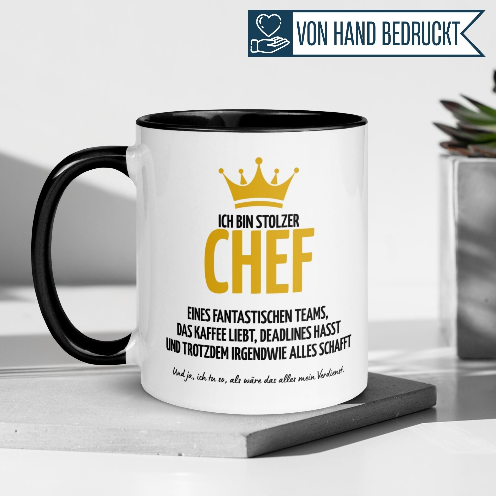 Momentals Tasse für Chefs, mit dem Spruch "Ich bin stolzer Chef", kreative Geschenkidee für das Büro.