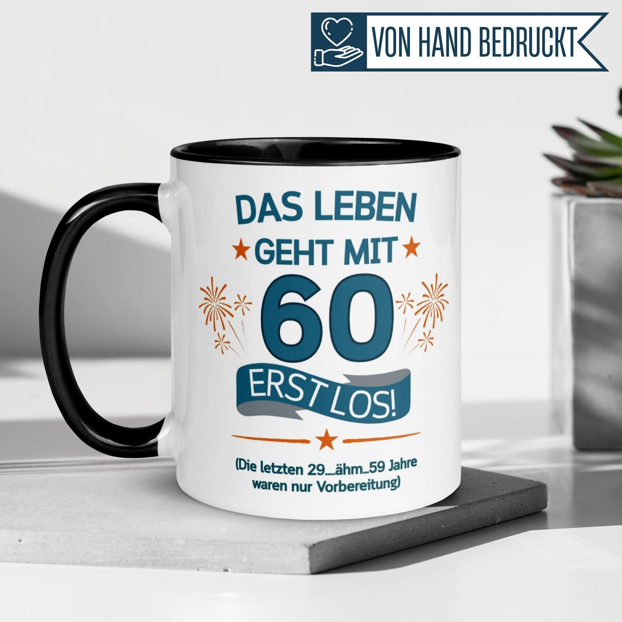 Momentals® Geburtstagstasse für Männer, mit dem Spruch: 'Das Leben geht mit 60 erst los!'
