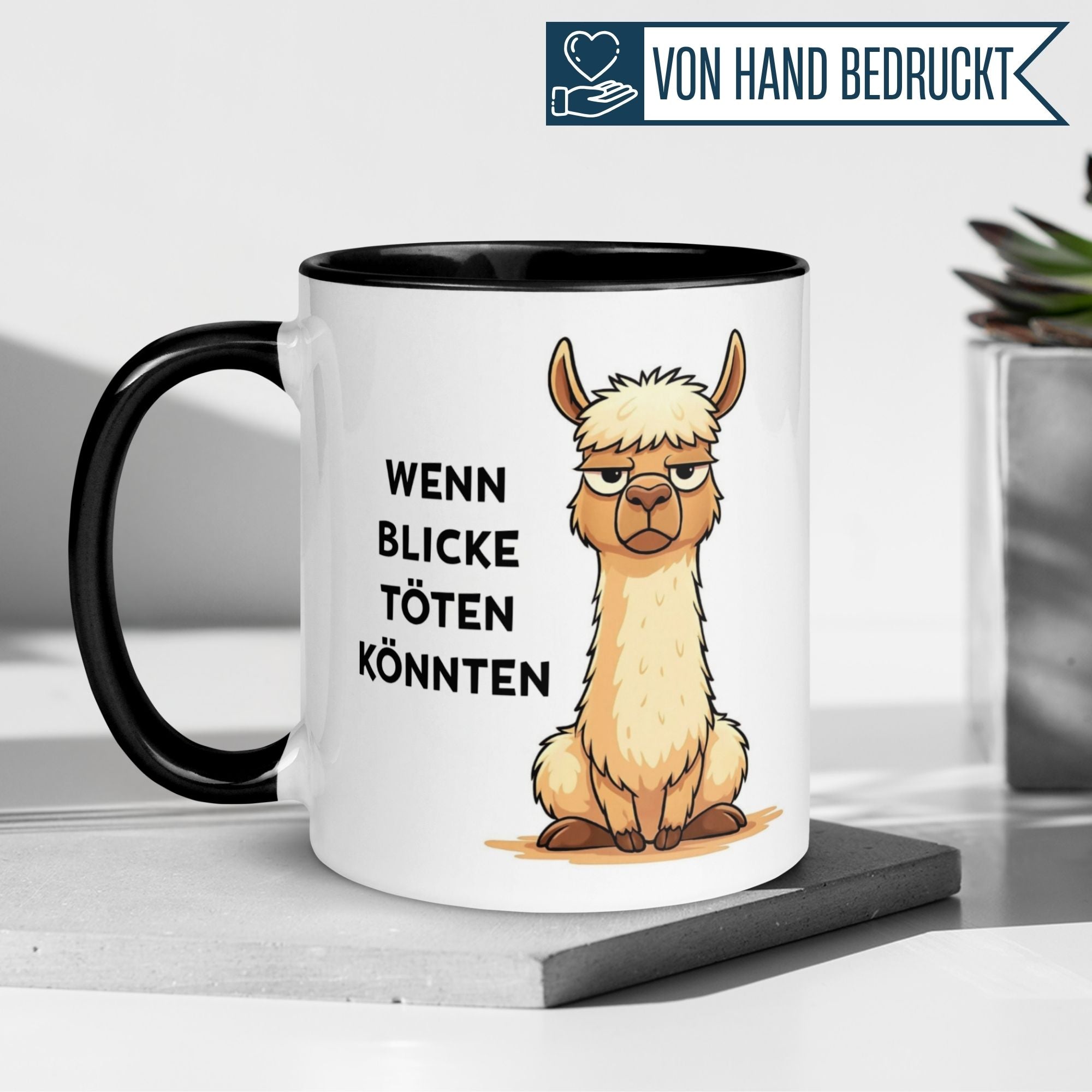 Tasse Lama – „Wenn Blicke töten könnten“ – lustiger Geschenk Becher für Morgenmuffel