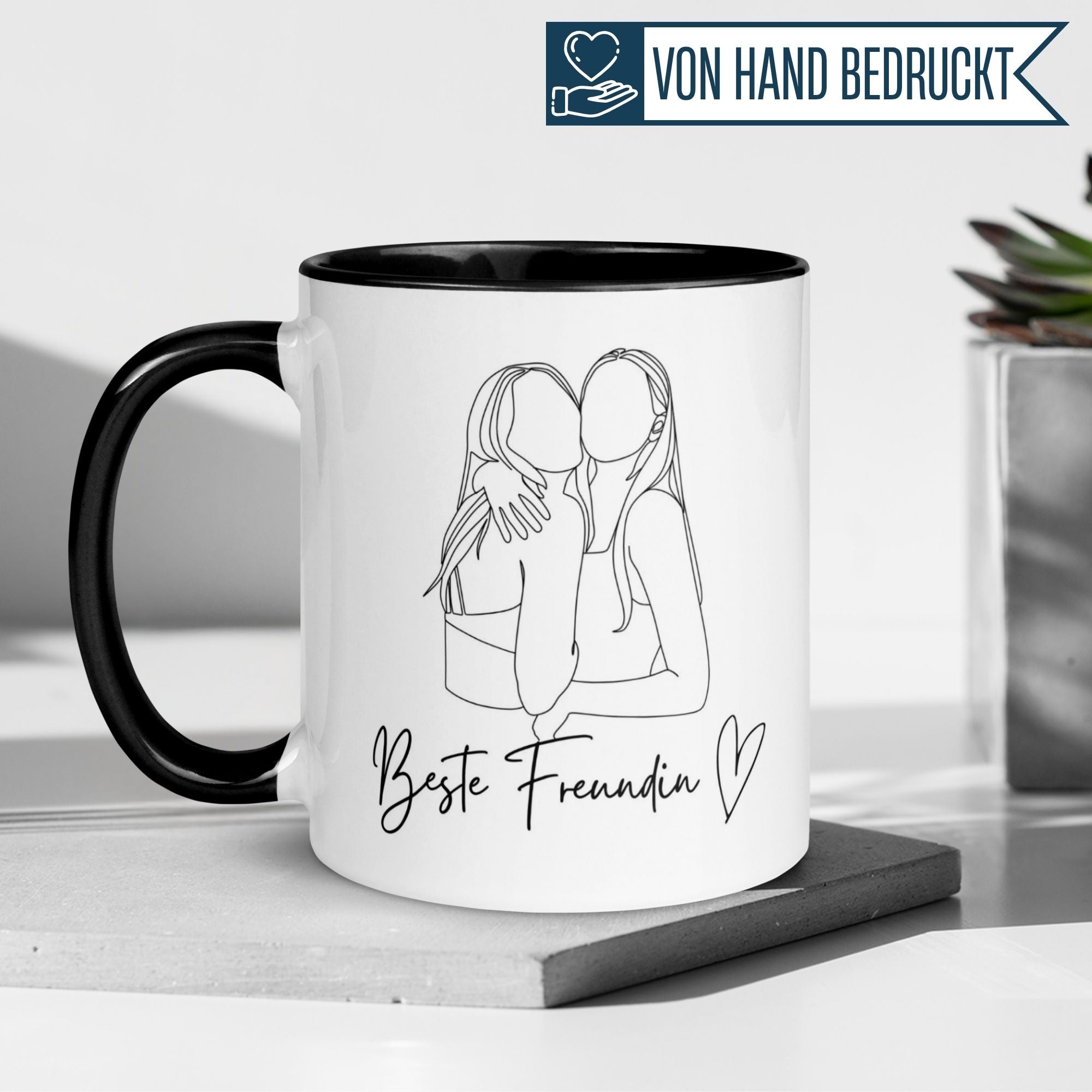 Momentals Tasse mit Linie-Art Design und Aufschrift "Beste Freundin" für besondere Freundschaften.