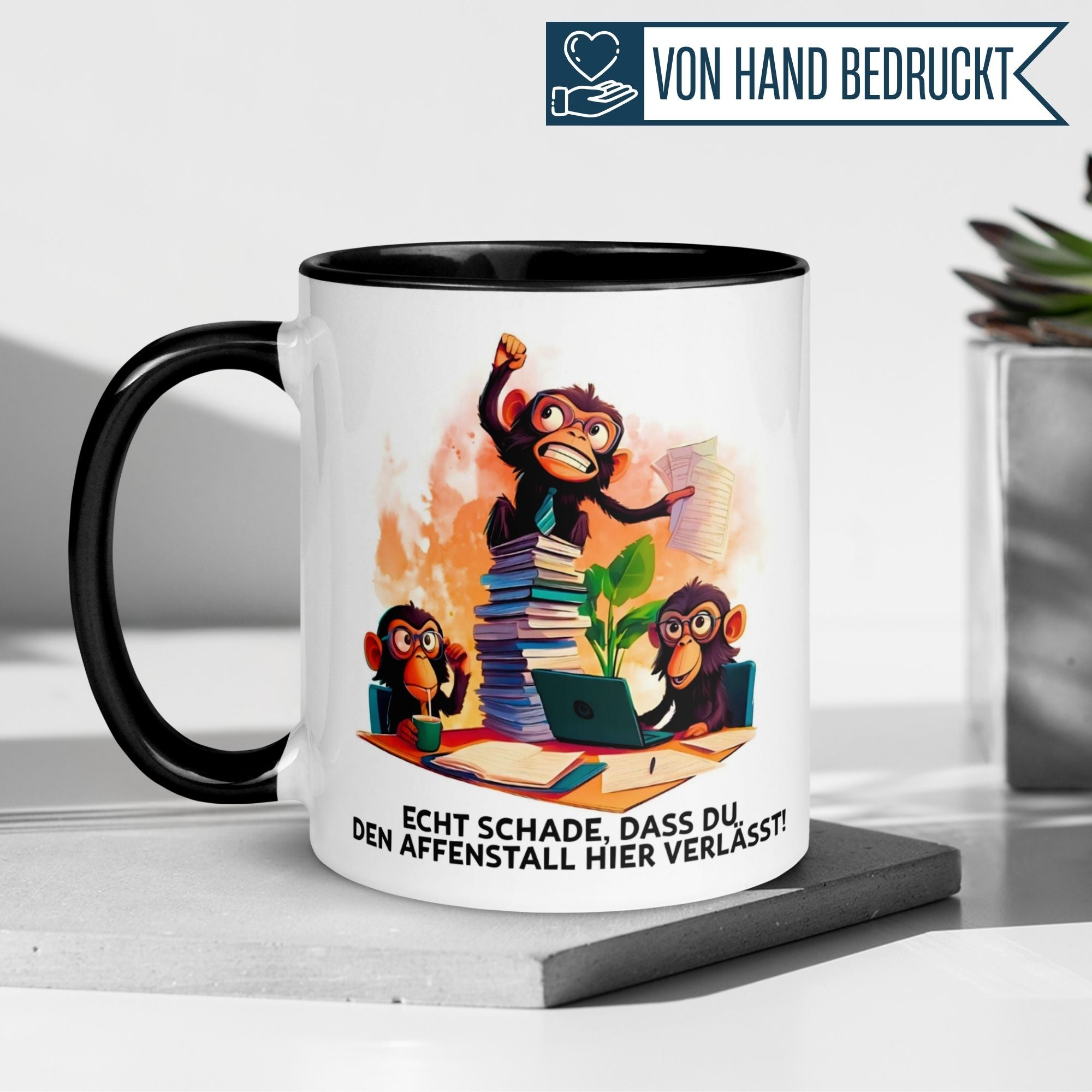 Momentals® Tasse Abschied | Affen & Comicstil | Büroabschied aus dem Affenstall