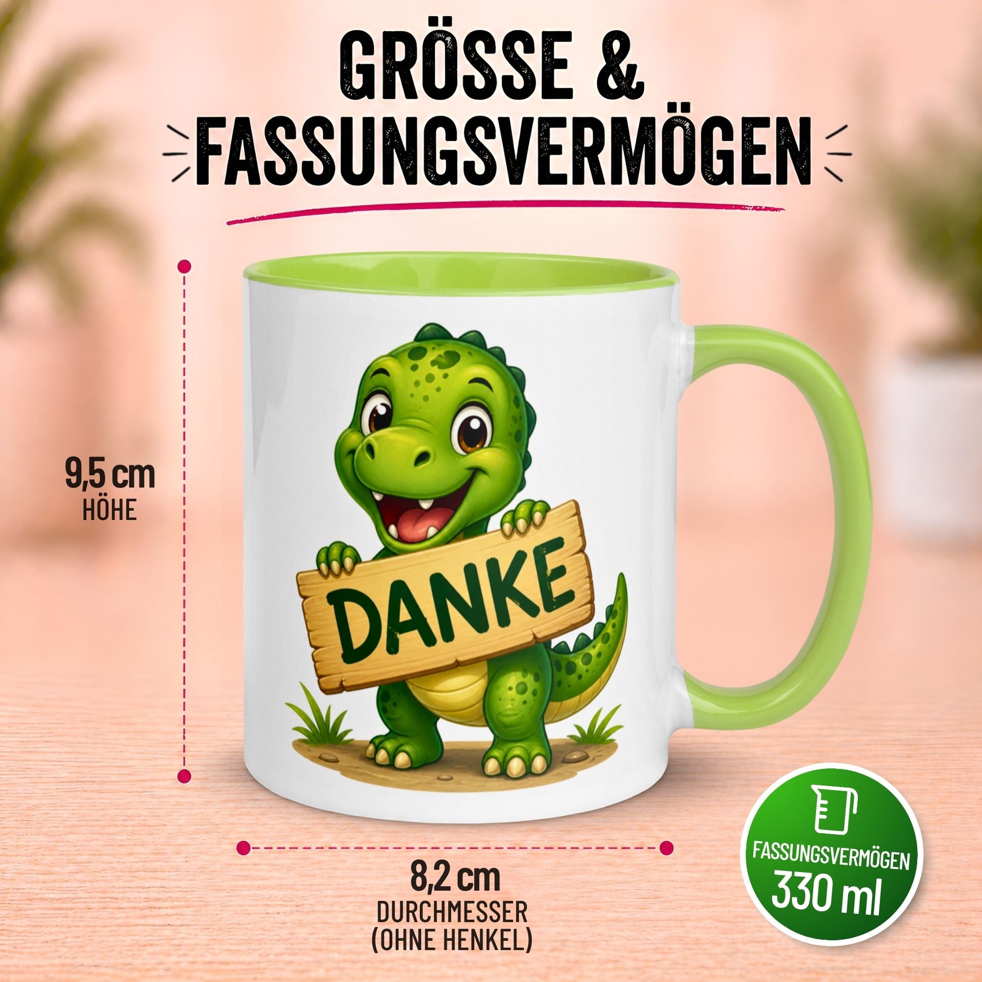 Tasse Dinosaurier – „Danke Schild“ – Dino Dankeschön Geschenk Becher