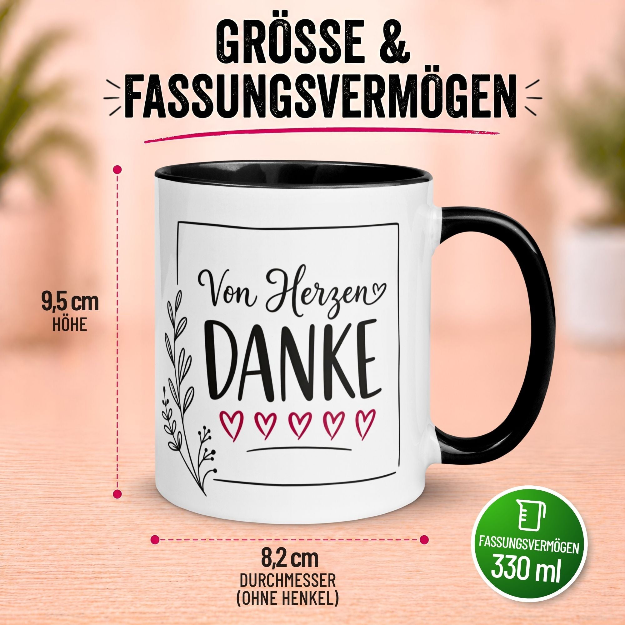 Tasse Danke – „Von Herzen Danke“ – Dankeschön Geschenke Freund/Freundin/Kollegen