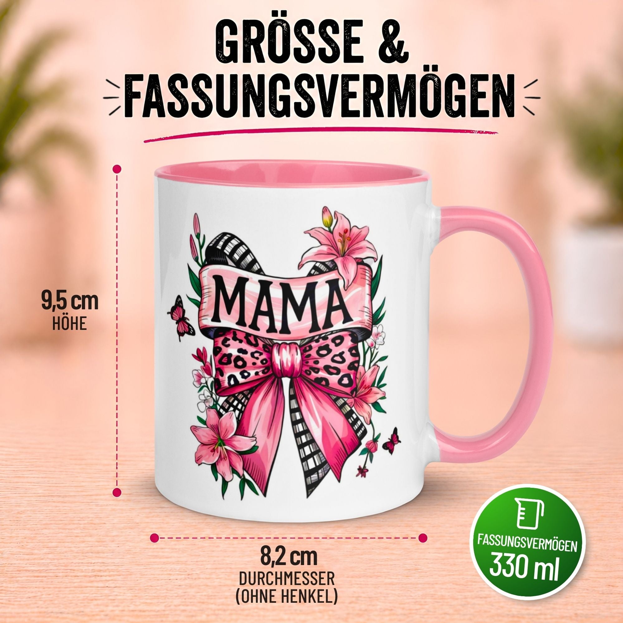 Tasse Mama – „Schmetterling & Schleife“ – Beste Mama Geschenk Becher für Weihnachten