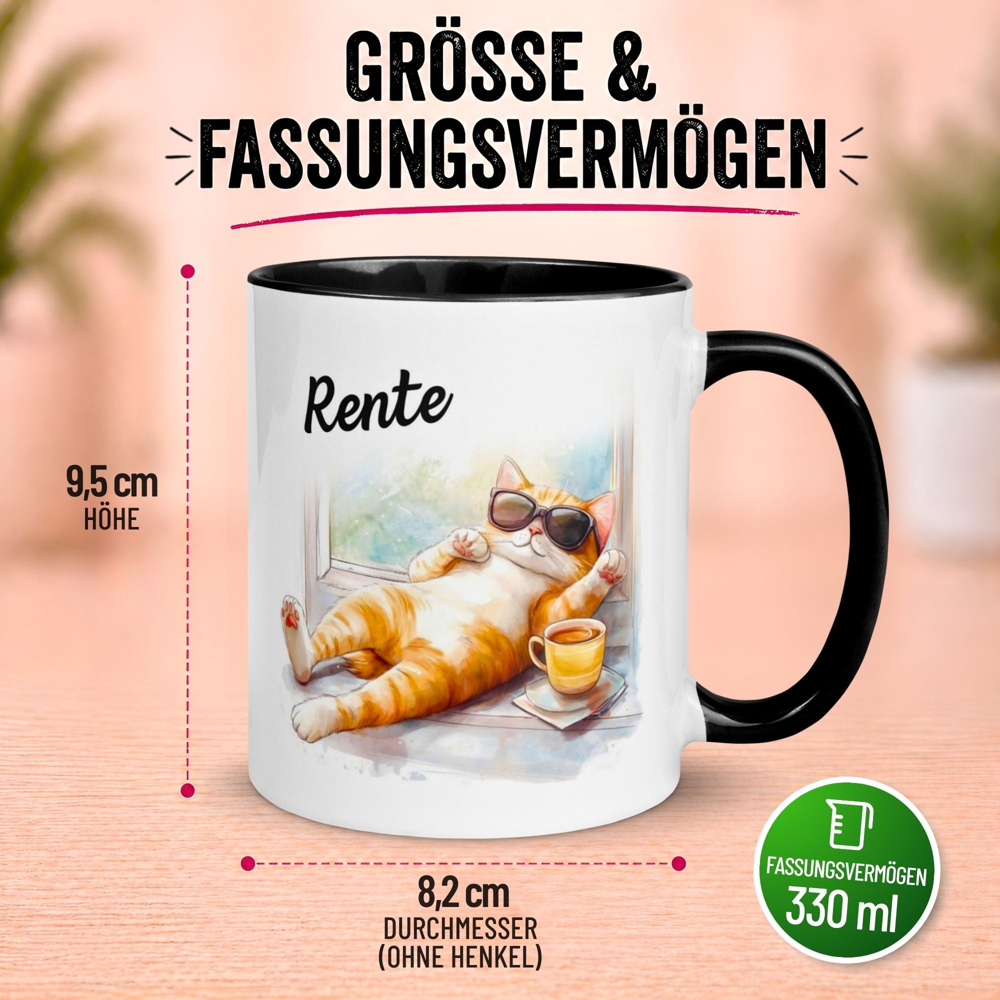 Tasse Rente – „Katze - Ab jetzt gibt’s nur noch Samstage“ – Becher zum Rentenbeginn