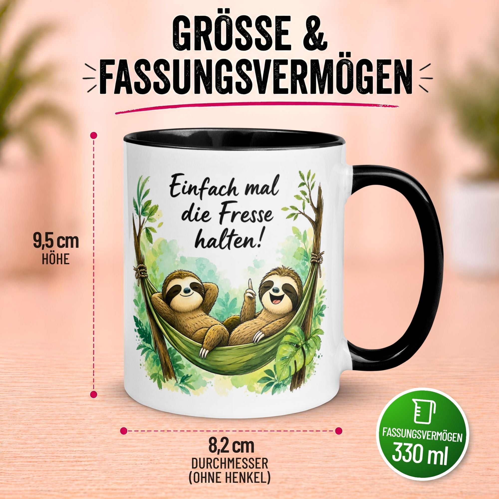Tasse Faultier – „Einfach mal die Fresse halten“ – lustiger Geschenk Becher fürs Büro