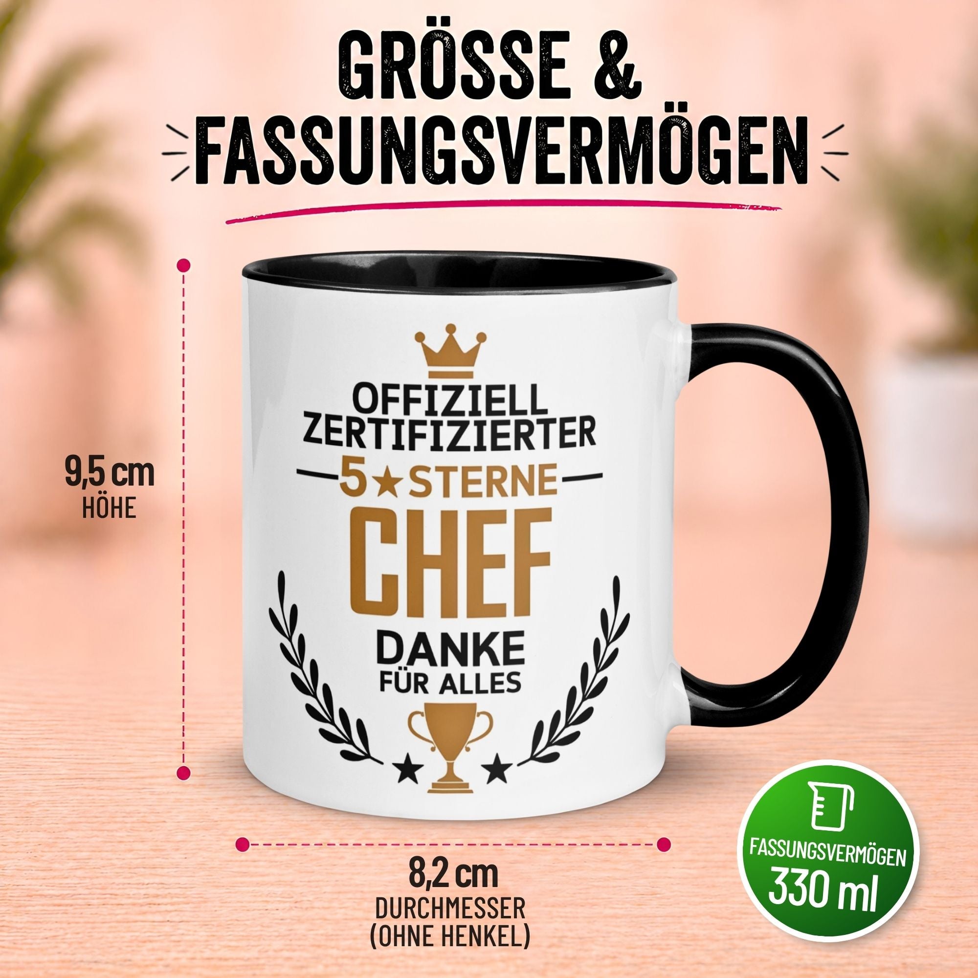 Tasse Chef – „Offiziell Zertifizierter 5 Sterne Chef - Danke für alles“ – Geschenk Becher