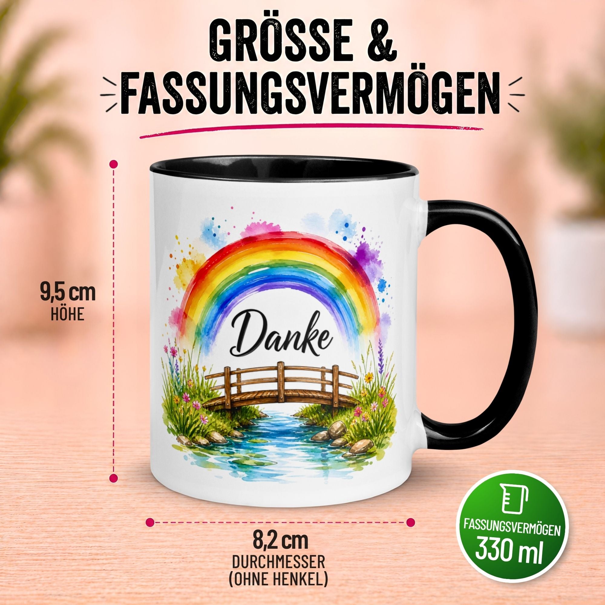 Tasse Danke – „Regenbogen Danke“ – Dankeschön Geschenke Becher