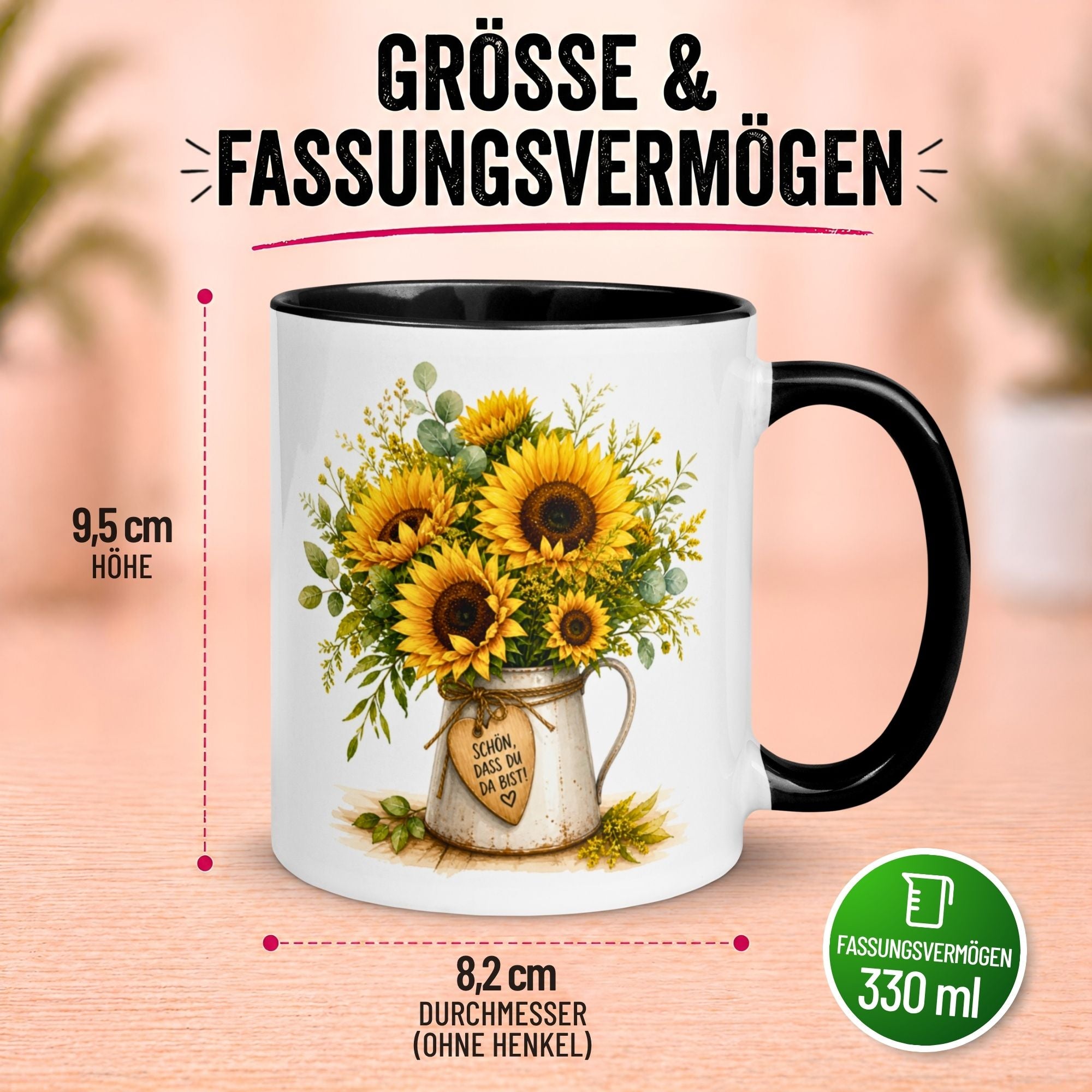 Tasse Danke – „Sonnenblumen - Schön dass du da bist“ – Dankeschön Geschenke