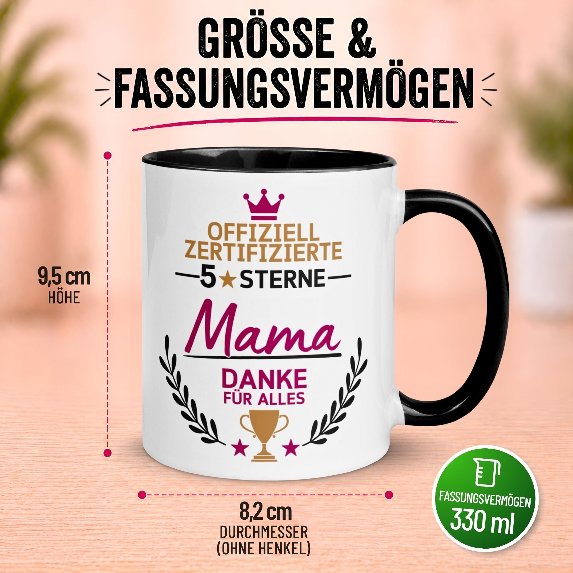 Tasse Mama – „Offiziell zertifizierte 5 Sterne Mama“ – Beste Mama Geschenk Becher