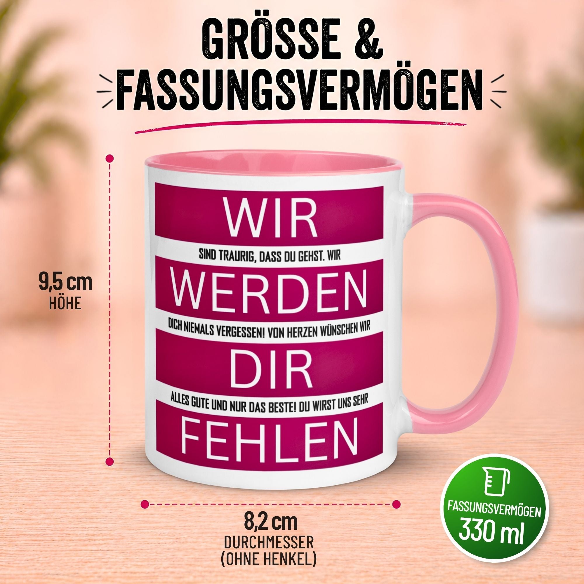 Tasse Abschied – „Wir werden dir fehlen“ – Abschiedsgeschenk Kollegin