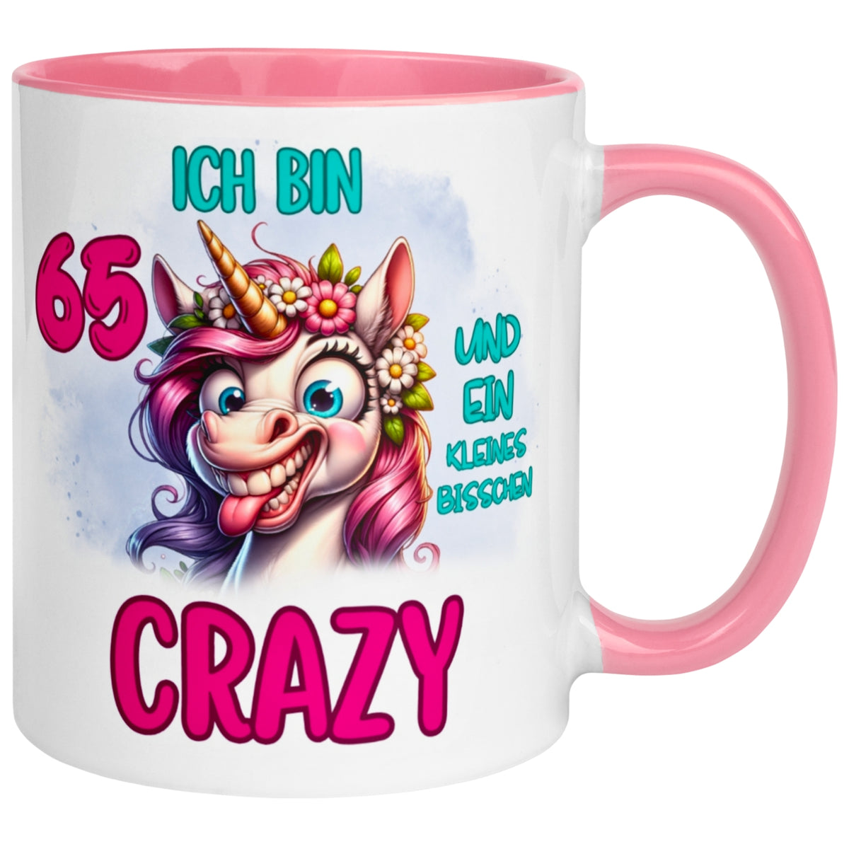 Tasse 65. Geburtstag Frau – „Ich bin 65 und ein kleines bisschen Crazy“ – Geschenk zum Geburtstag Frauen