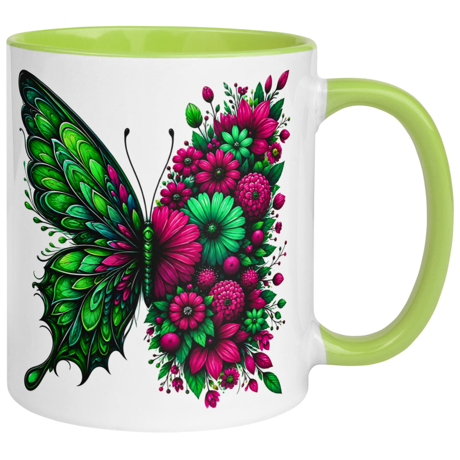 Tasse Schmetterling – „Blütendesign in Smaragdgrün“ – Geschenk mit Schmetterlingen