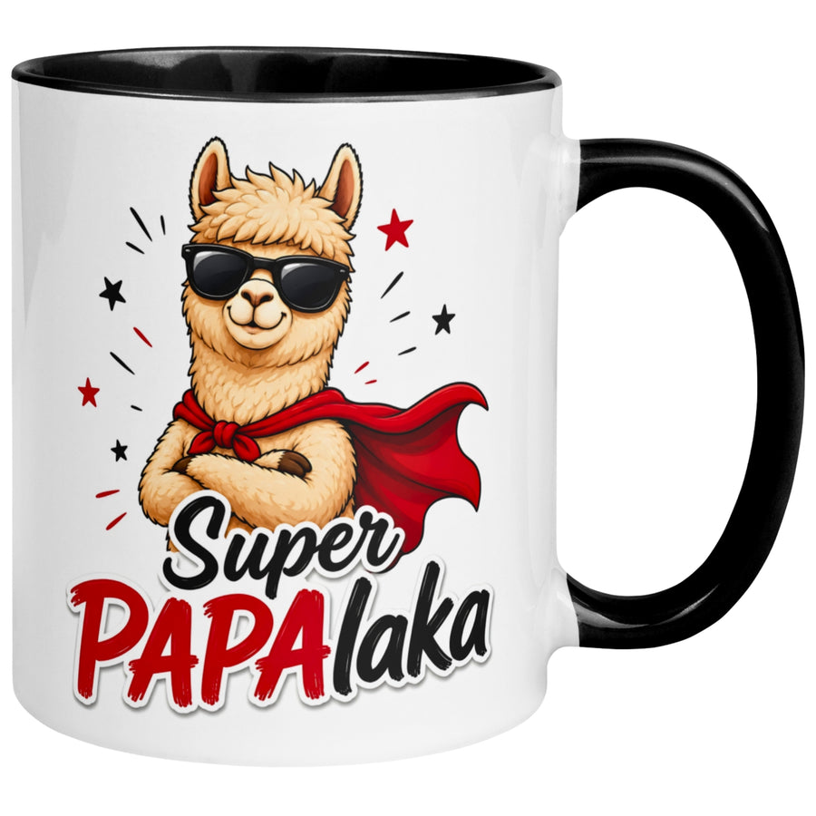 Tasse Alpaka – „Super PAPAlaka“ – lustiger Geschenk Becher für Superhelden Fans