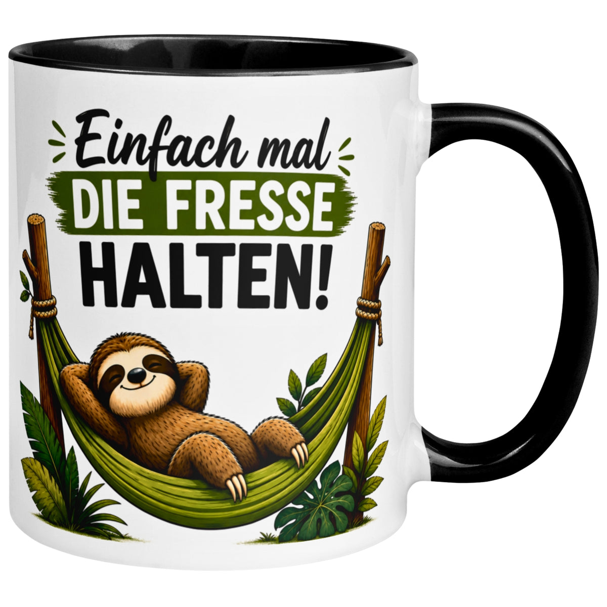 Tasse Faultier – „Einfach mal die Fresse halten“ – lustiger Geschenk Becher fürs Büro