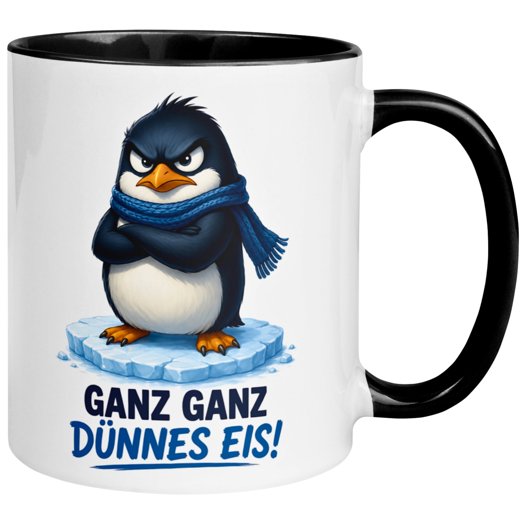 Tasse Pinguin – „Ganz ganz dünnes Eis“ – lustiger Geschenk Becher für Morgenmuffel