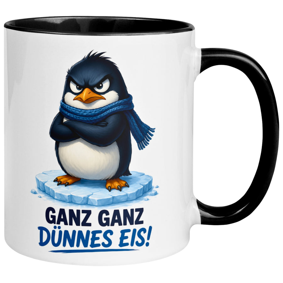 Tasse Pinguin – „Ganz ganz dünnes Eis“ – lustiger Geschenk Becher für Morgenmuffel