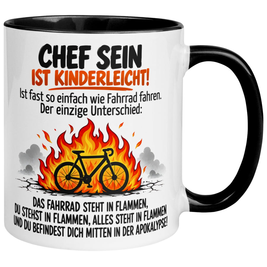Tasse Chef – „Chef sein ist wie Fahrrad fahren in der Apokalypse“ – Geschenk Bester Chef