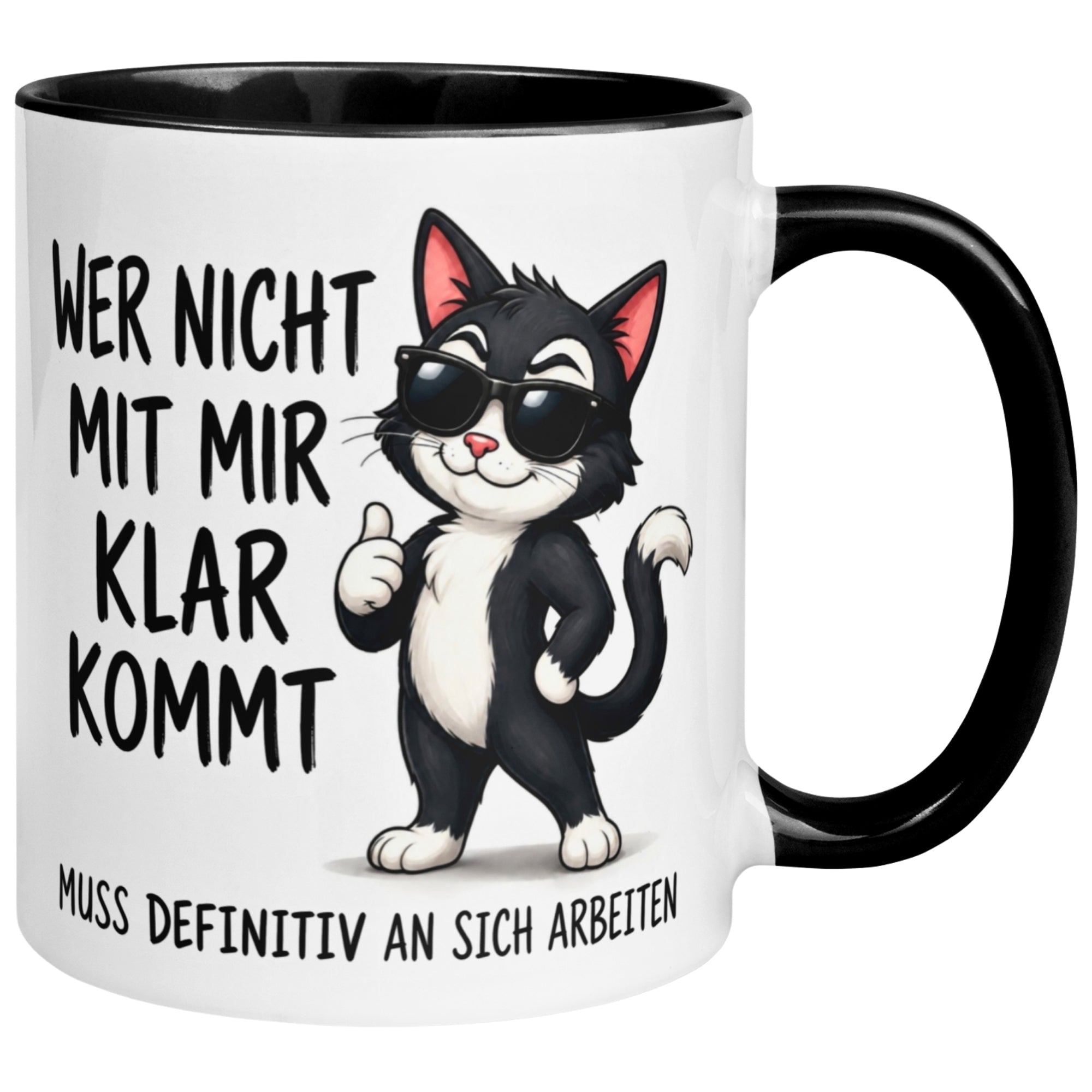 Tasse Katze – „Wer nicht mit mir klar kommt“ – lustiger Katzen Geschenk Becher