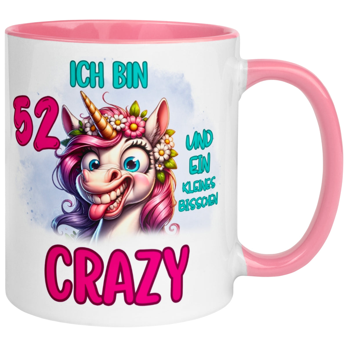 Tasse 52. Geburtstag Frau – „Ich bin 52 und ein kleines bisschen Crazy“ – Geschenk zum Geburtstag Frauen