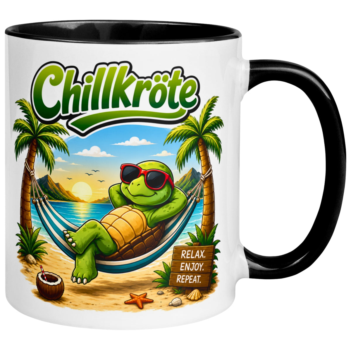 Tasse Schildkröte – „Chillkröte am Strand“ – lustiges Schildkröten Geschenk
