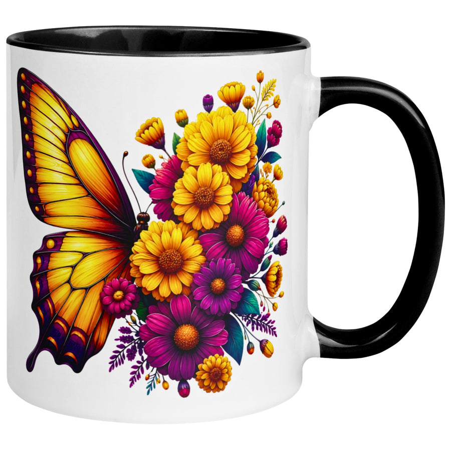 Tasse Schmetterling – „Blütendesign in Gelb“ – Geschenk mit Schmetterlingen