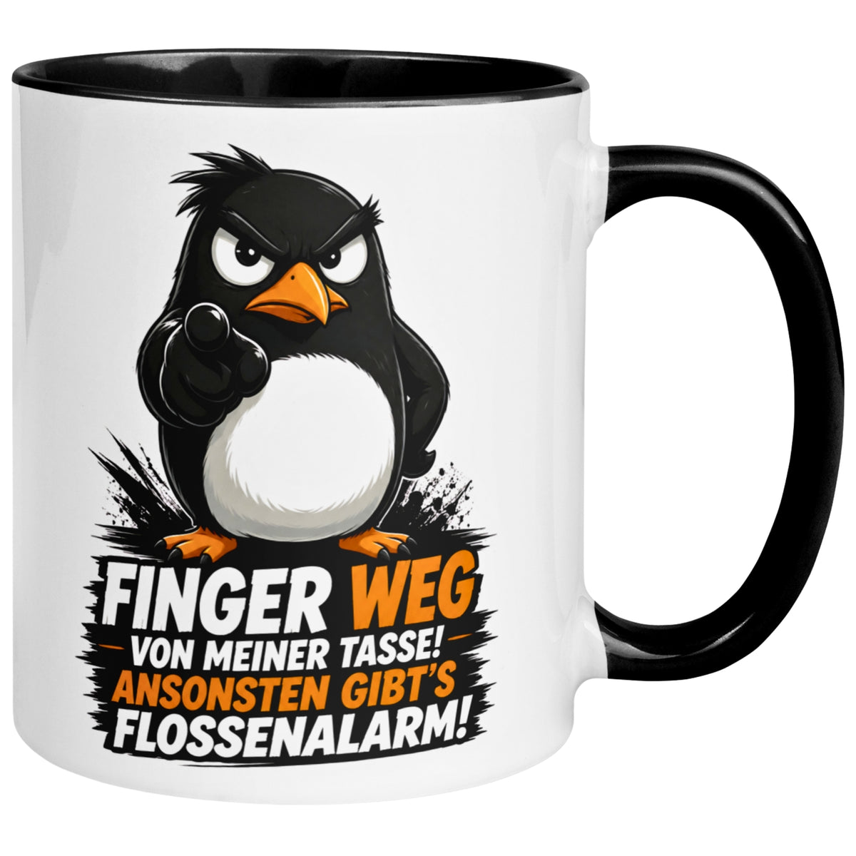 Tasse Pinguin – „Finger weg - Ansonsten Flossenalarm“ – lustiges Morgenmuffel Geschenk