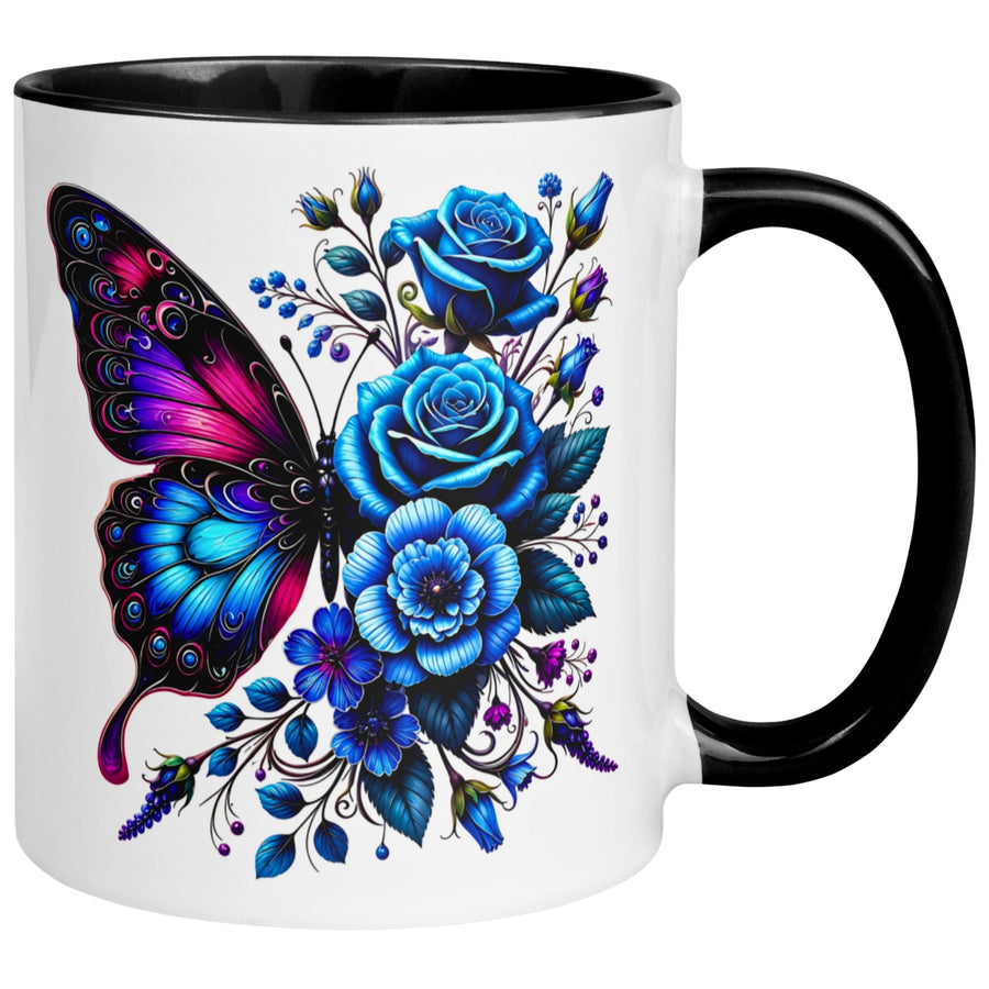 Tasse Schmetterling – „Blaues Blütendesign“ – Geschenk mit Schmetterlingen