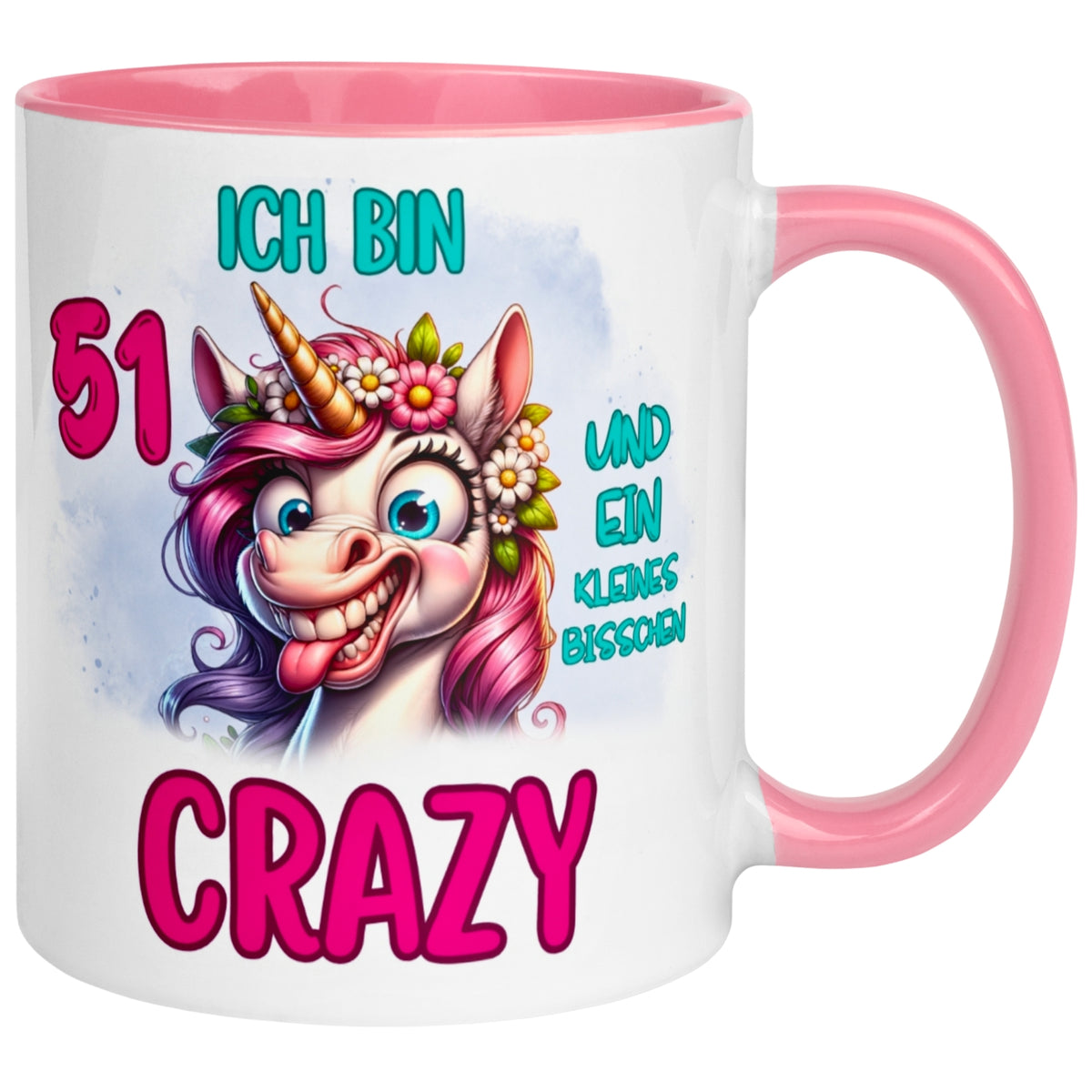 Tasse 51. Geburtstag Frau – „Ich bin 51 und ein kleines bisschen Crazy“ – Geschenk zum Geburtstag Frauen