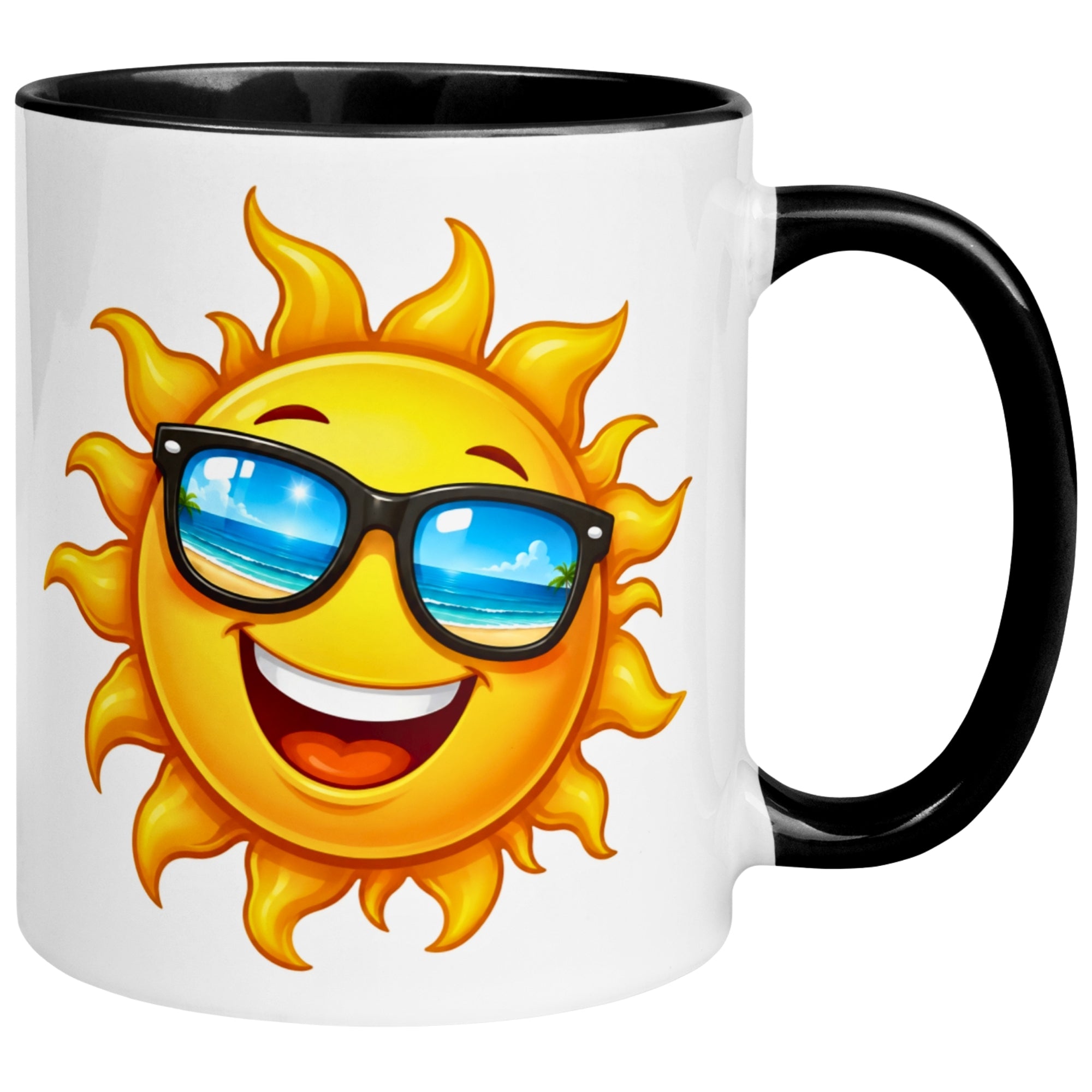 Tasse Guten Morgen – „Strahlende Sonne mit Sonnenbrille“ – Morgenmuffel Geschenk