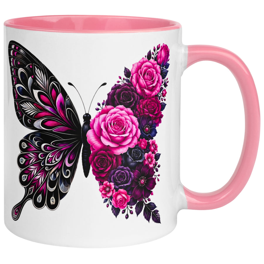 Tasse Schmetterling – „Schwarzes Blütendesign“ – Geschenk mit Schmetterlingen