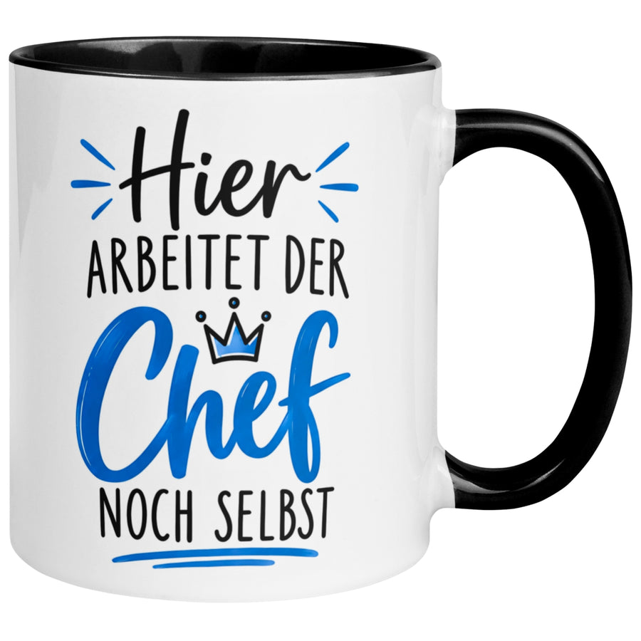 Tasse Chef – „Hier arbeitet der Chef noch selbst“ – Geschenk Kaffeetasse Bester Chef
