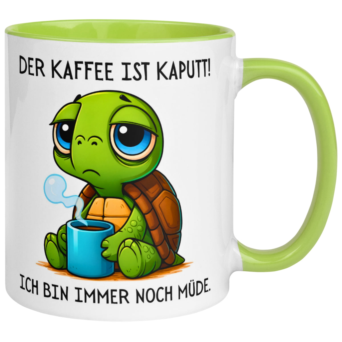 Tasse Schildkröte – „Der Kaffee ist kaputt“ – lustiges Morgenmuffel Geschenk