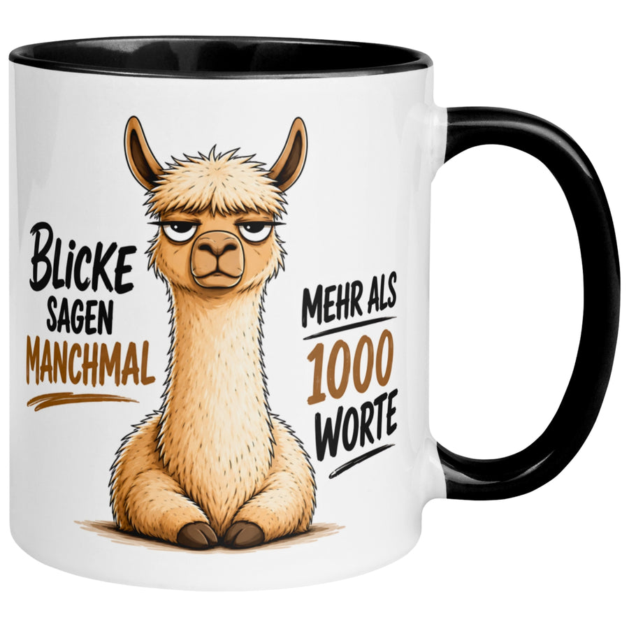 Tasse Alpaka – „Blicke sagen manchmal mehr als 1000 Worte“ – lustiger Geschenk Becher für Morgenmuffel