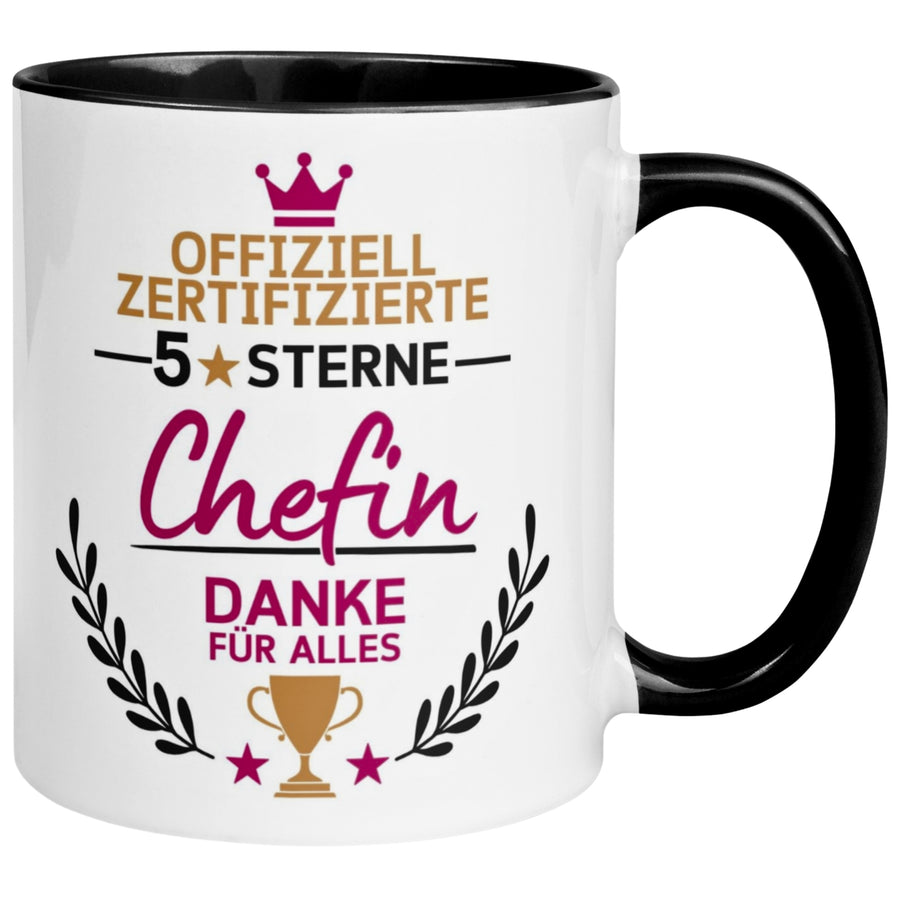 Tasse Chefin – „Offiziell zertifizierte 5-Sterne Chefin“ – Abschiedsgeschenk