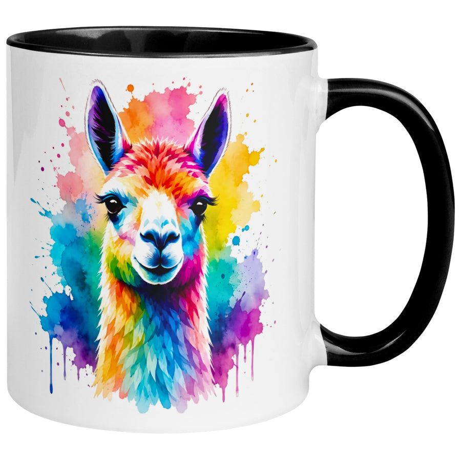 Tasse Lama – „Buntes Aquarell Farbenspiel“ – Alpaka Geschenk Becher