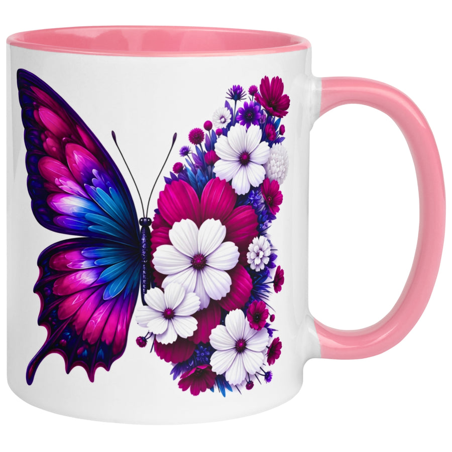 Tasse Schmetterling – „Blütendesign in Fuchsia“ – Geschenk mit Schmetterlingen