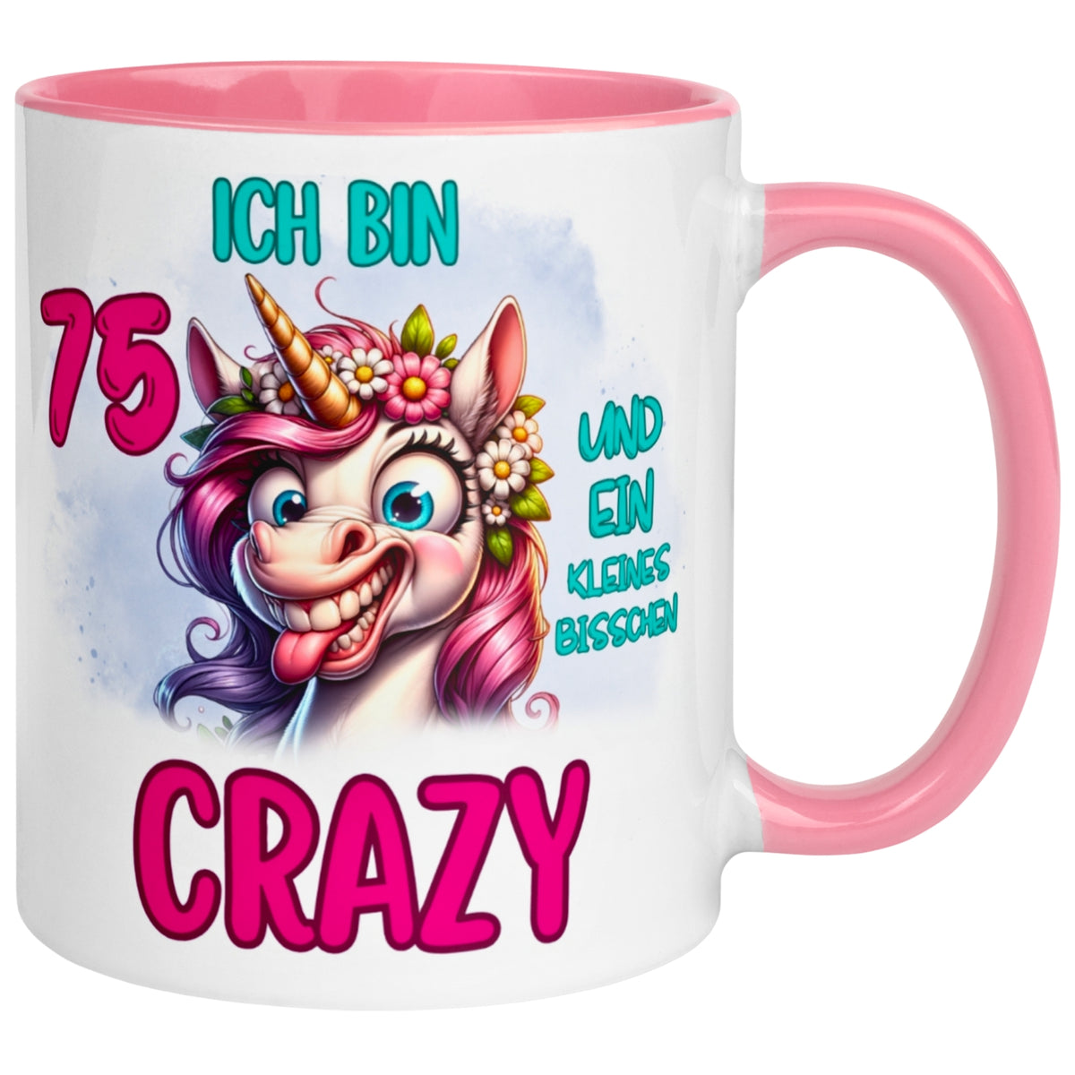 Tasse 75. Geburtstag Frau – „Ich bin 75 und ein kleines bisschen Crazy“ – Geschenk zum Geburtstag Frauen