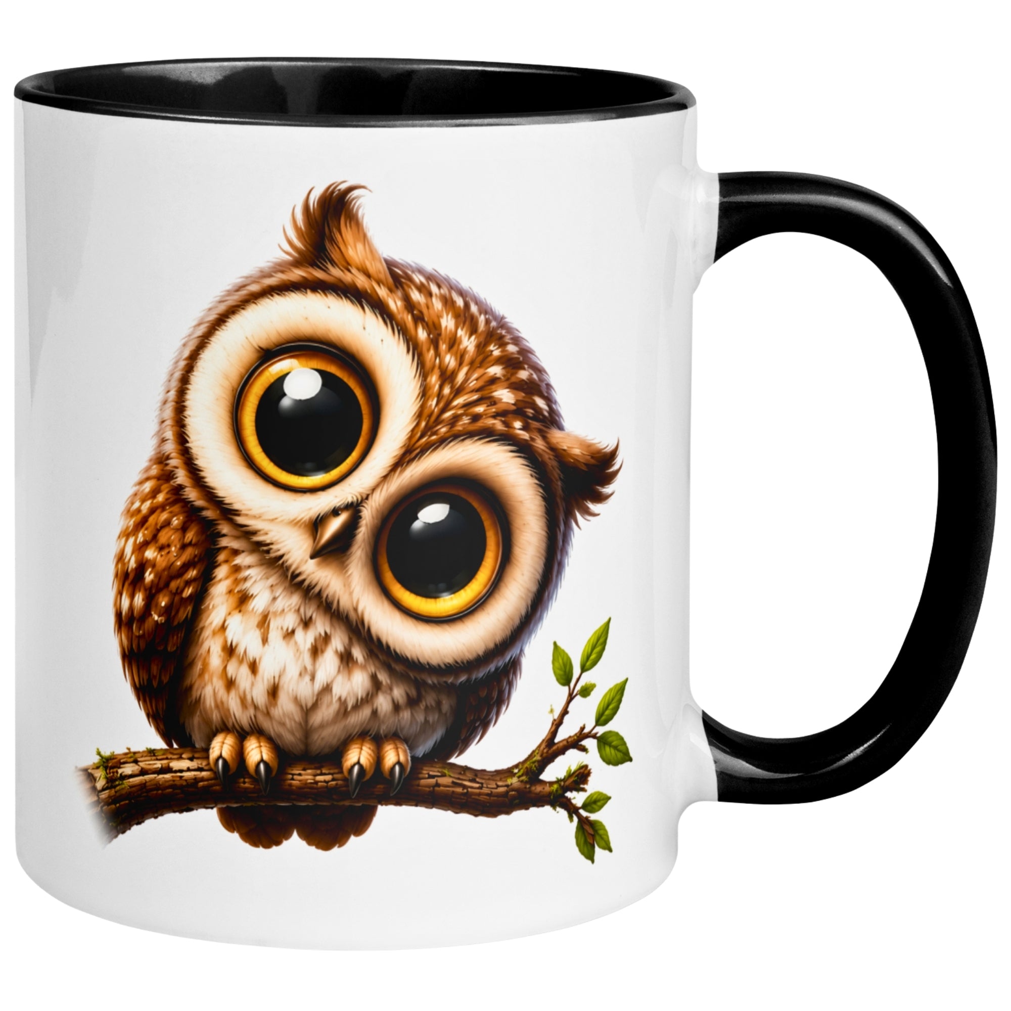 Tasse Eule – „Eule mit großen Augen“ – lustiger Eulen Geschenk Becher
