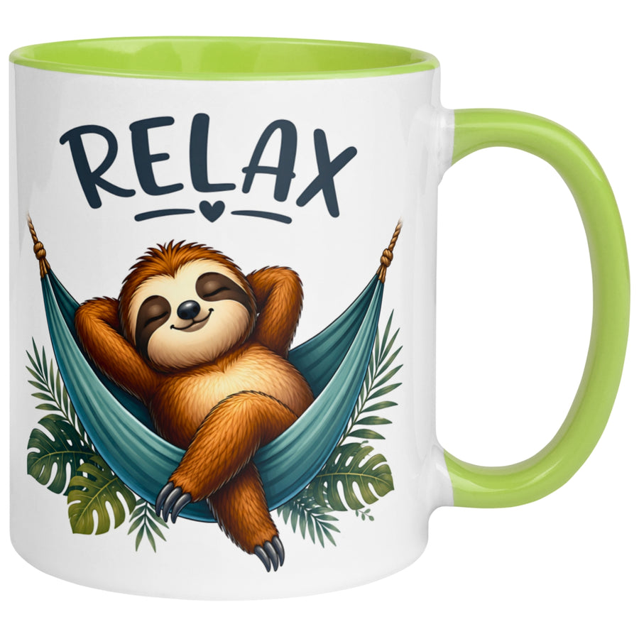 Tasse Faultier – „RELAX“ – lustiger Anti Stress Geschenk Becher zur Meditation