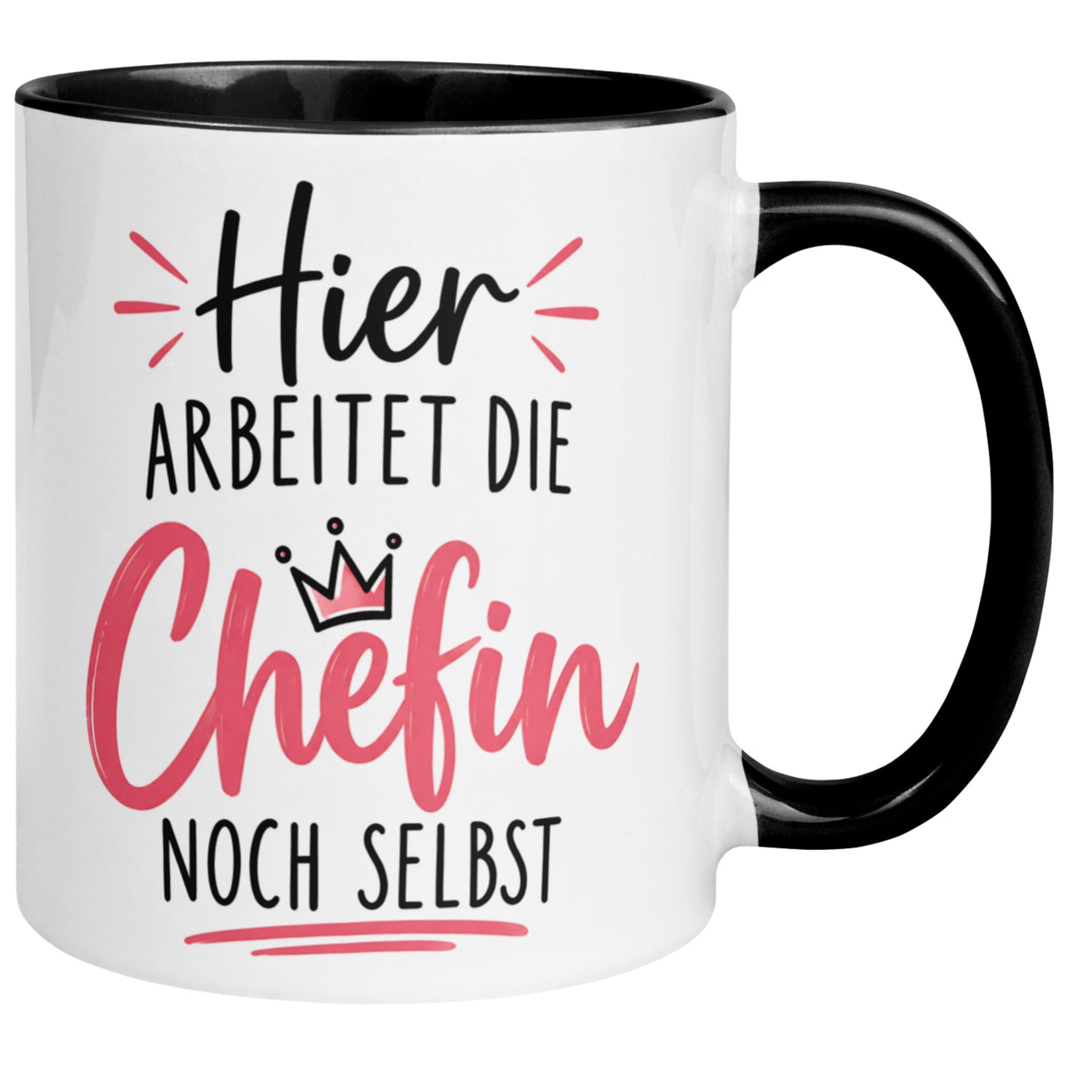 Tasse Chefin – „Hier arbeitet die Chefin noch selbst“ – Geschenk Becher Beste Chefin