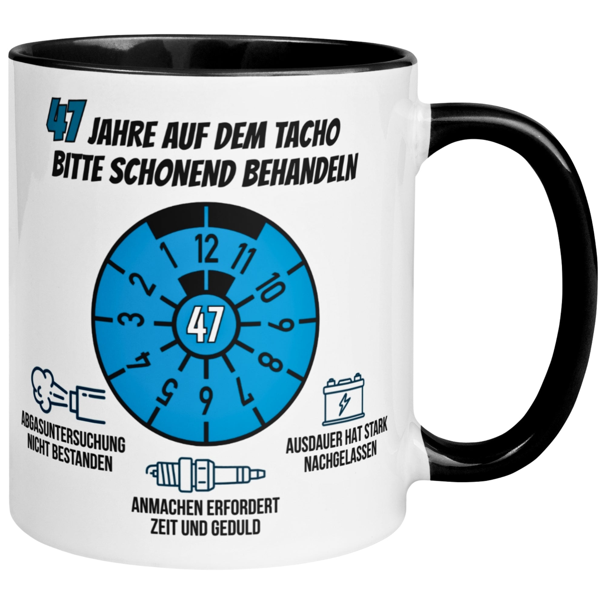 Tasse 47. Geburtstag Mann – „47 Jahre auf dem Tacho - Schonend Behandeln“ – Geschenk zum Geburtstag für Männer