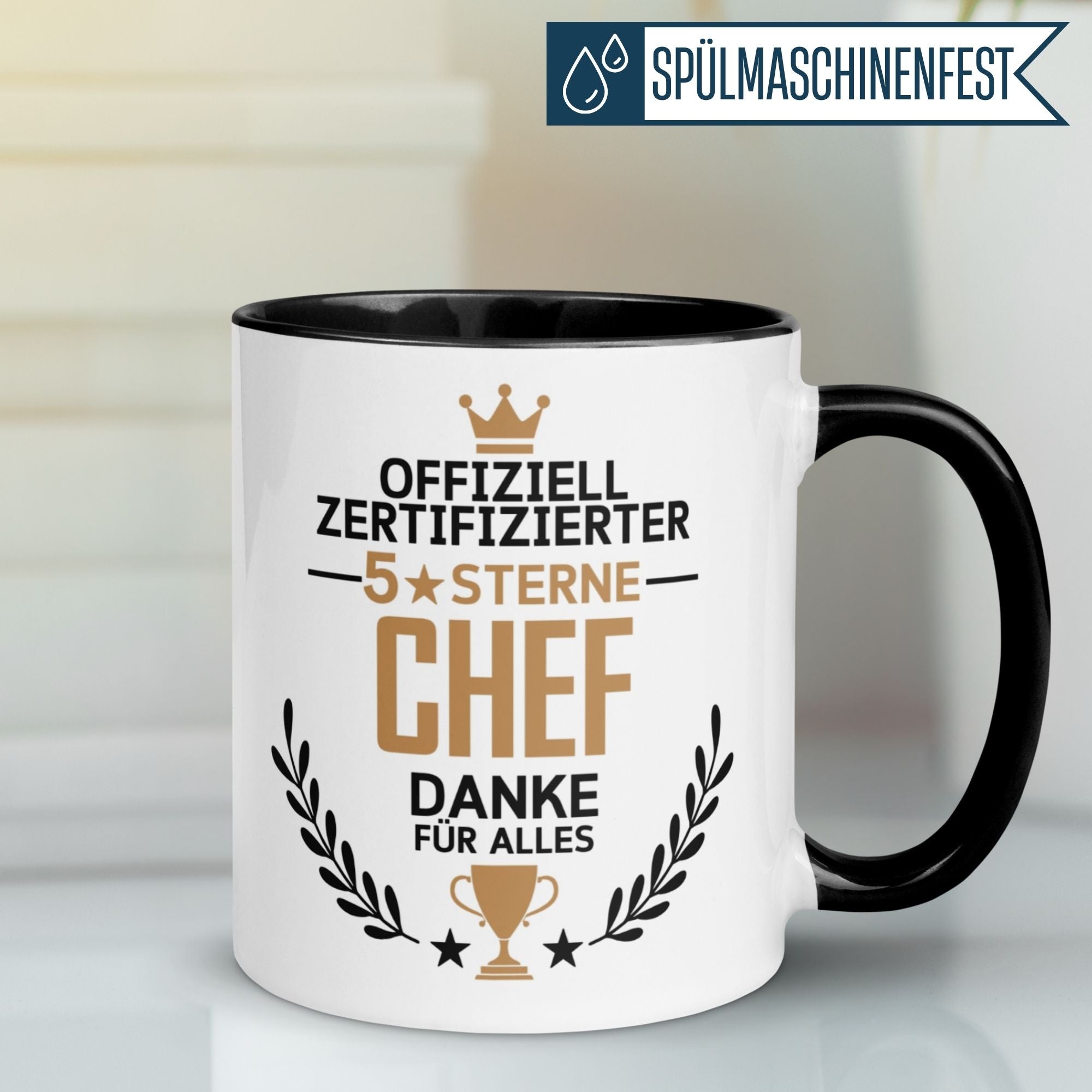 Momentals® Tasse für 5 Sterne Chef mit Spruch und goldener Krone, perfektes Geschenk fürs Büro